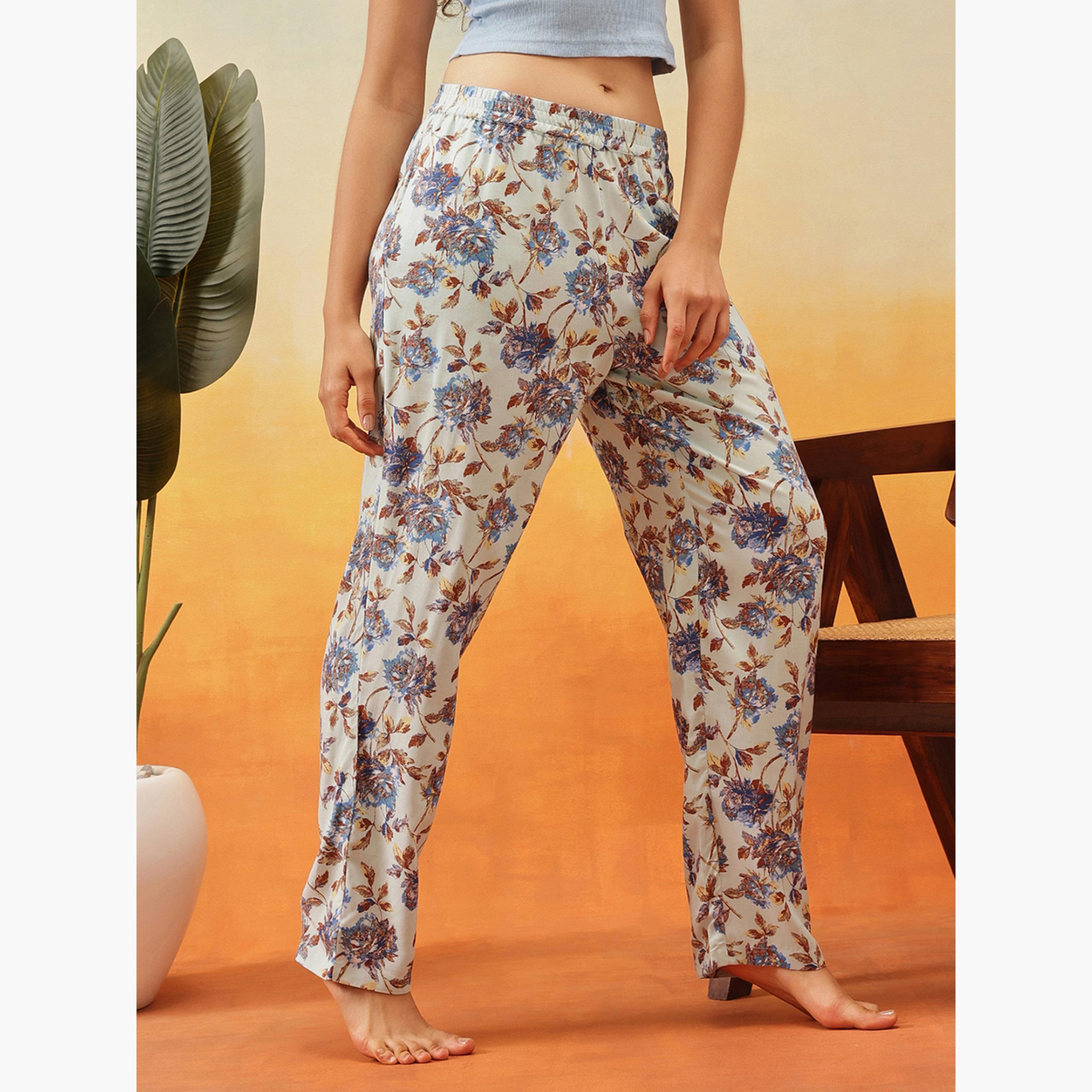 كلوفيا - بيجاما حرير صناعي بطبعة زهور-women-clothing-nightwear-pyjamas-bottoms-image-4