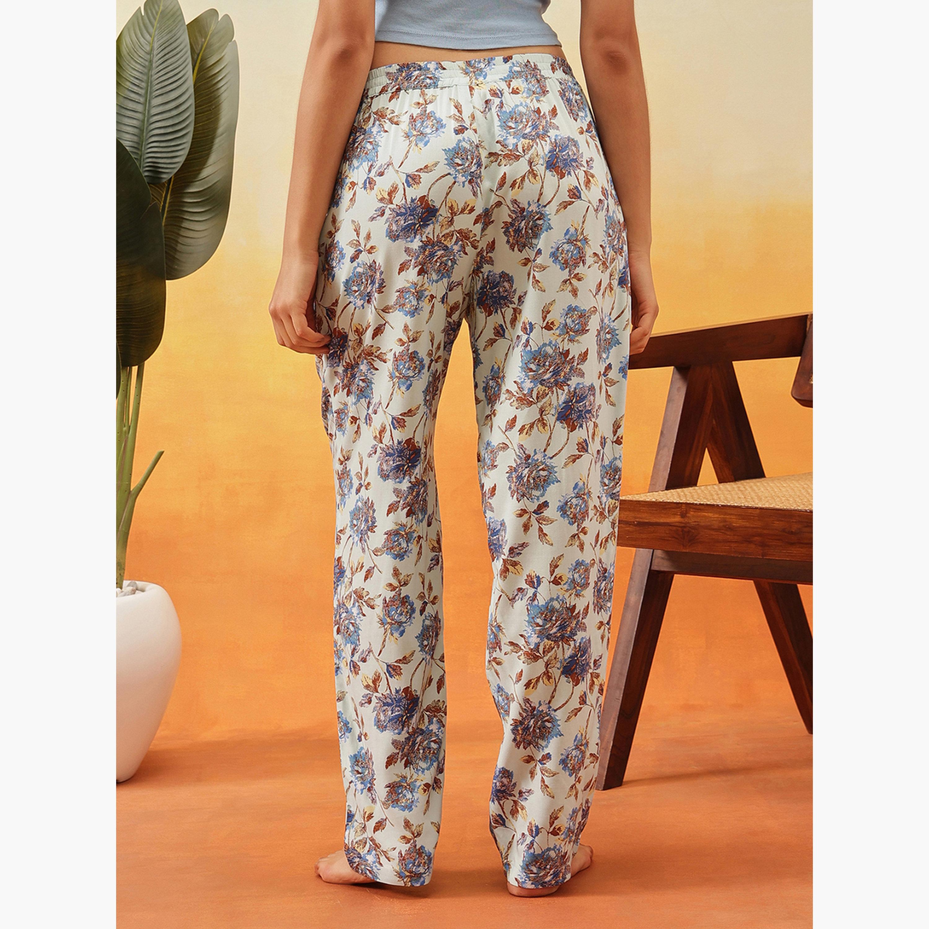 كلوفيا - بيجاما حرير صناعي بطبعة زهور-women-clothing-nightwear-pyjamas-bottoms-image-5