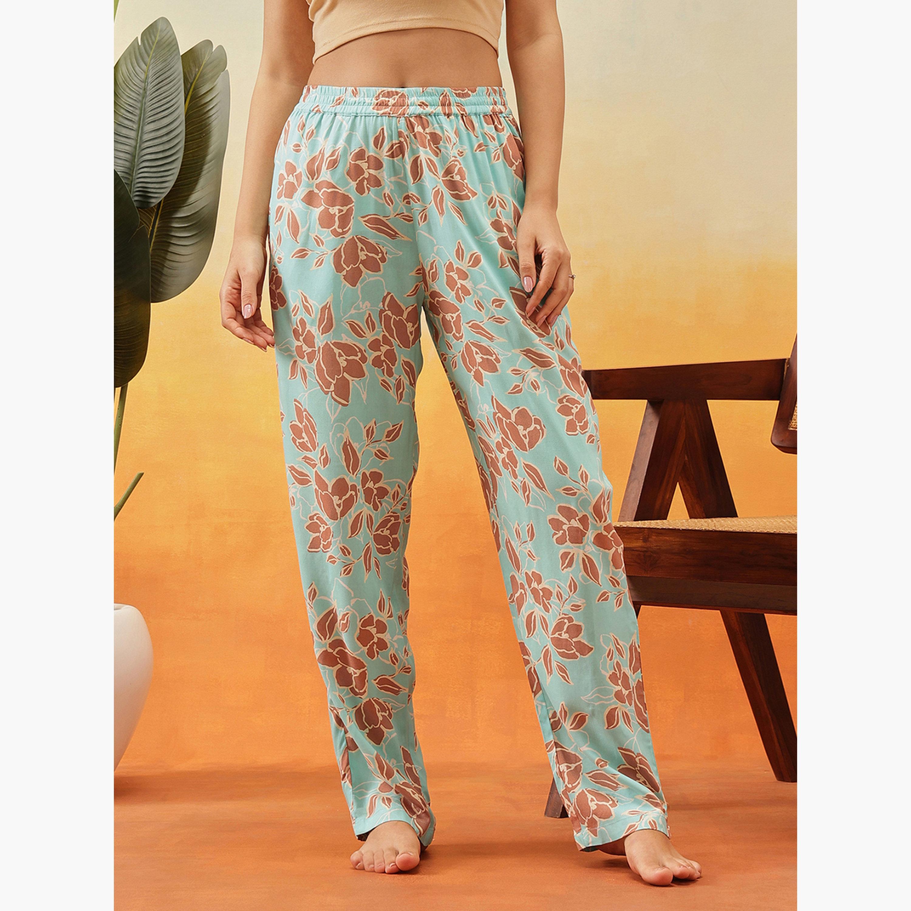 كلوفيا - بيجاما حرير صناعي بطبعة زهور-women-clothing-nightwear-pyjamas-bottoms-image-2