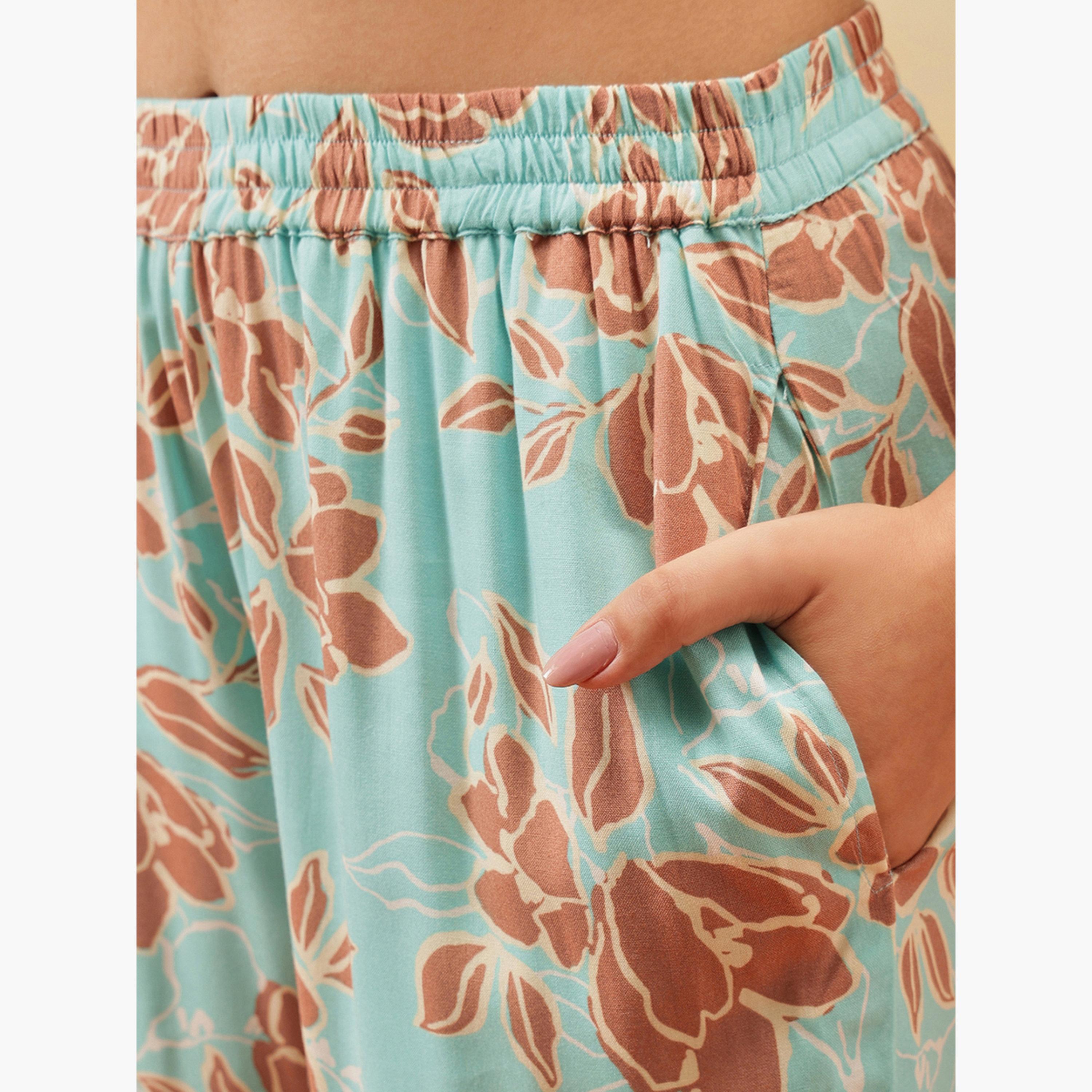 كلوفيا - بيجاما حرير صناعي بطبعة زهور-women-clothing-nightwear-pyjamas-bottoms-image-6