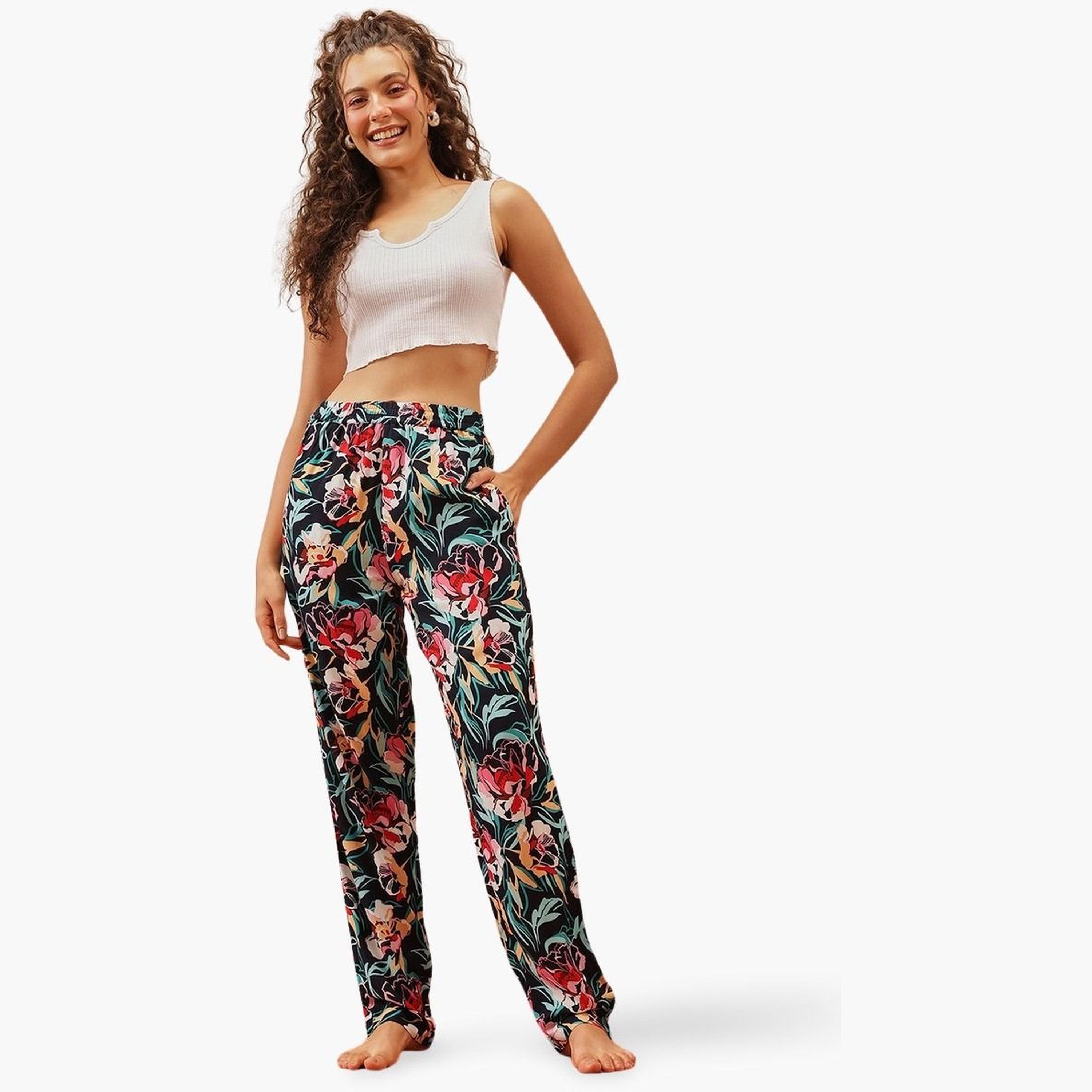 كلوفيا - بيجاما حرير صناعي بطبعة زهور-women-clothing-nightwear-pyjamas-bottoms-image-1