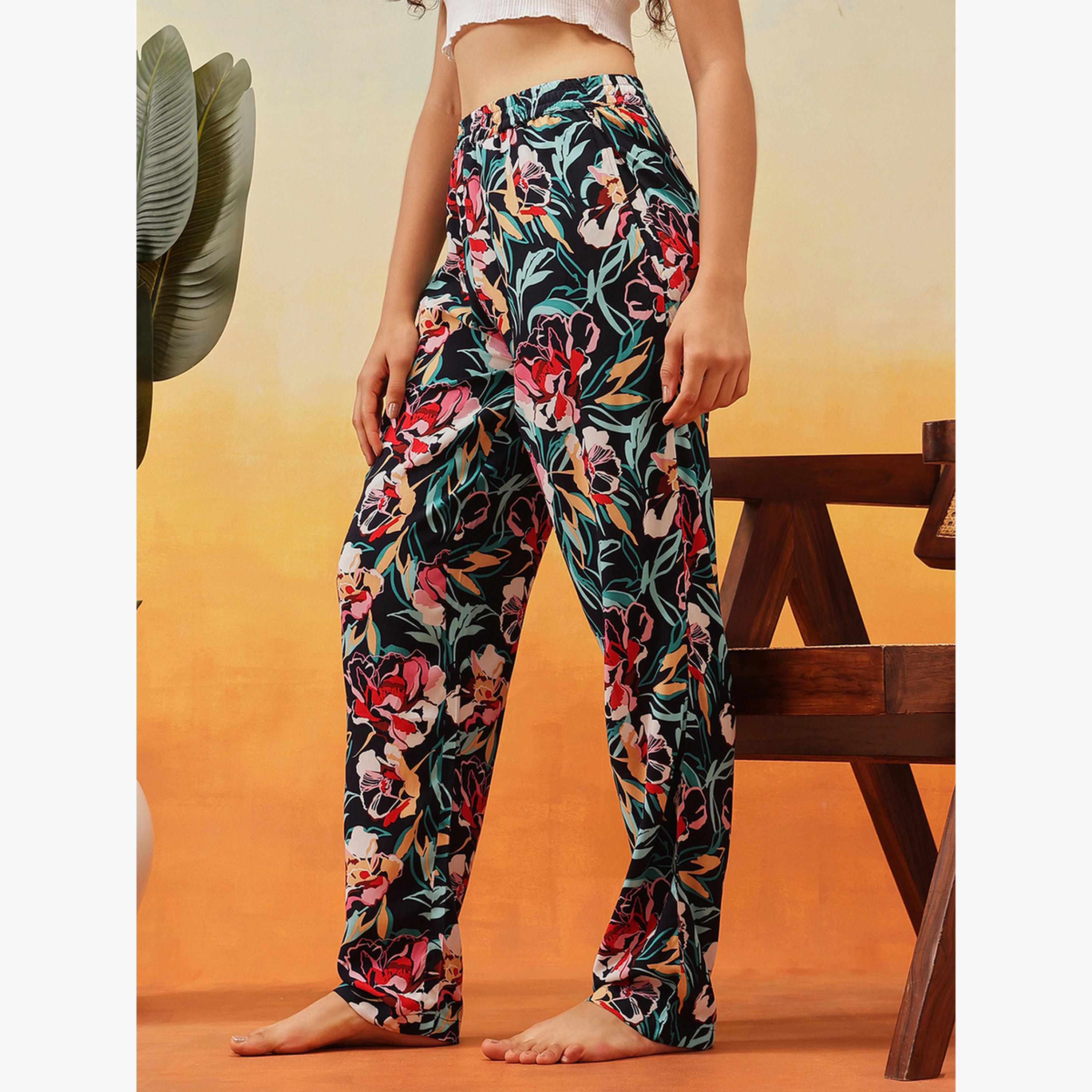 كلوفيا - بيجاما حرير صناعي بطبعة زهور-women-clothing-nightwear-pyjamas-bottoms-image-3