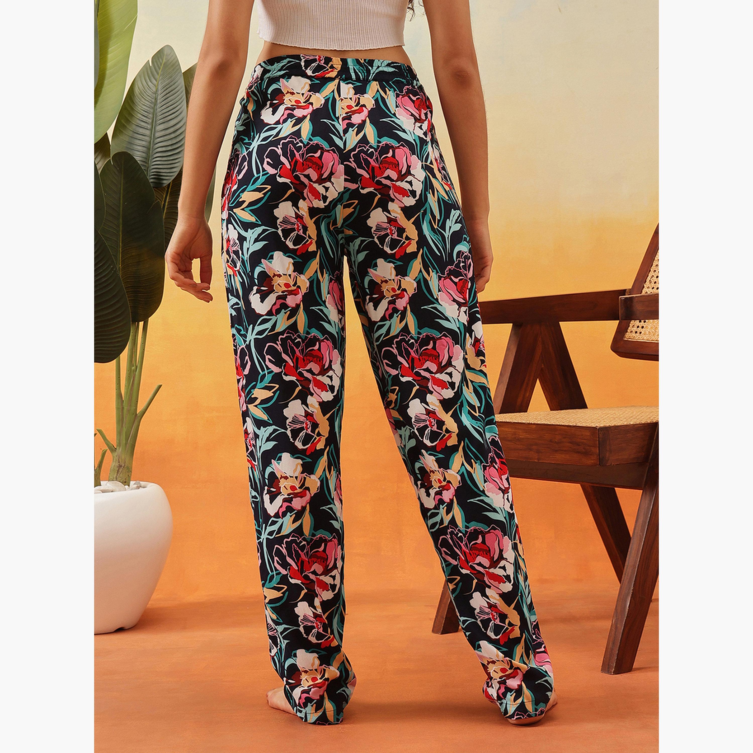 كلوفيا - بيجاما حرير صناعي بطبعة زهور-women-clothing-nightwear-pyjamas-bottoms-image-4