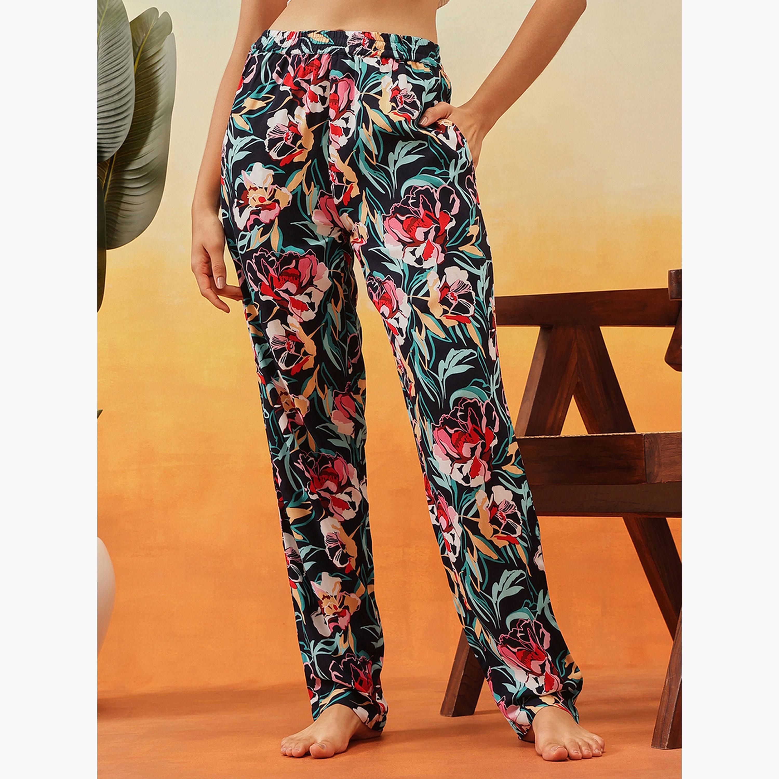 كلوفيا - بيجاما حرير صناعي بطبعة زهور-women-clothing-nightwear-pyjamas-bottoms-image-5