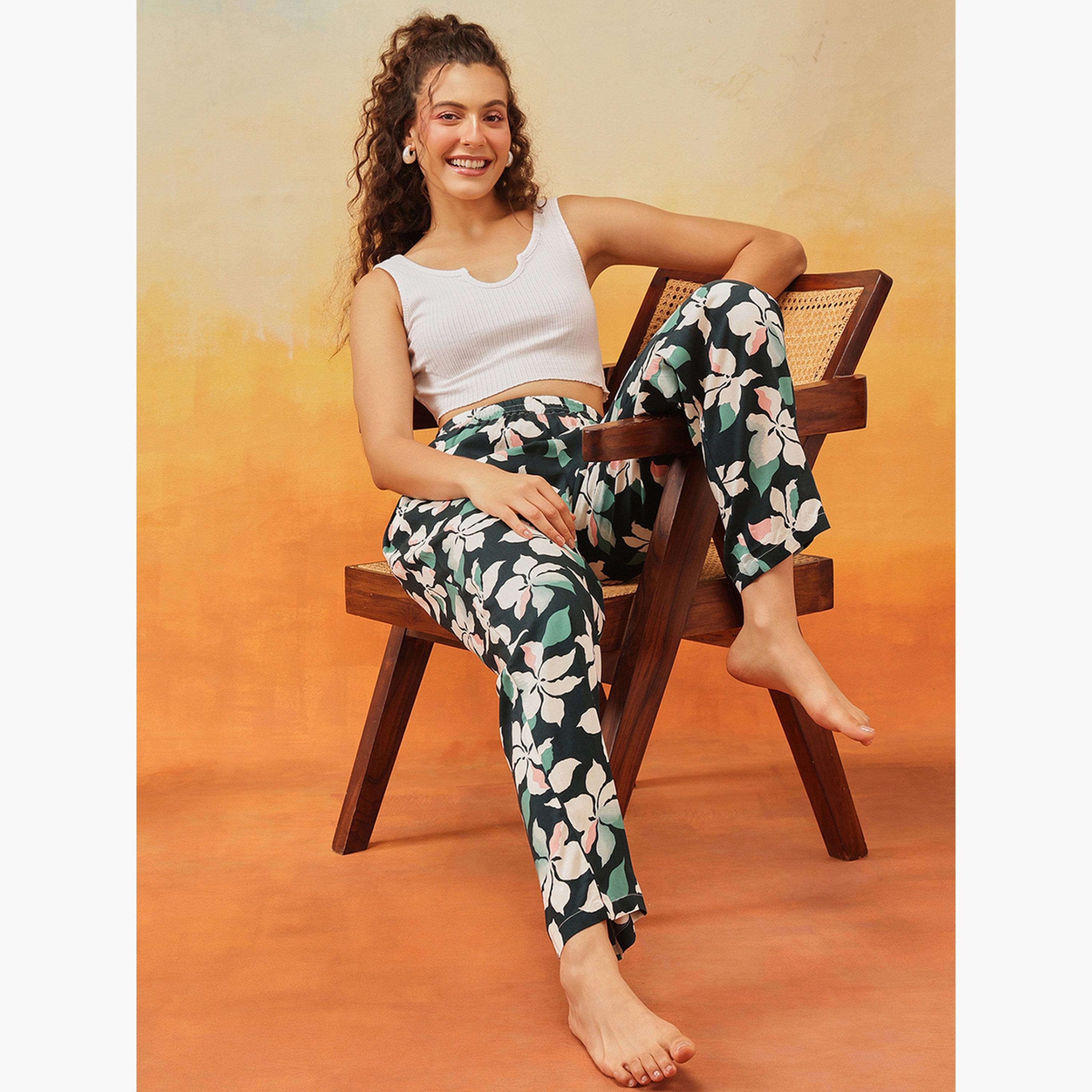 كلوفيا - بيجاما حرير صناعي بطبعة زهور-women-clothing-nightwear-pyjamas-bottoms-image-1