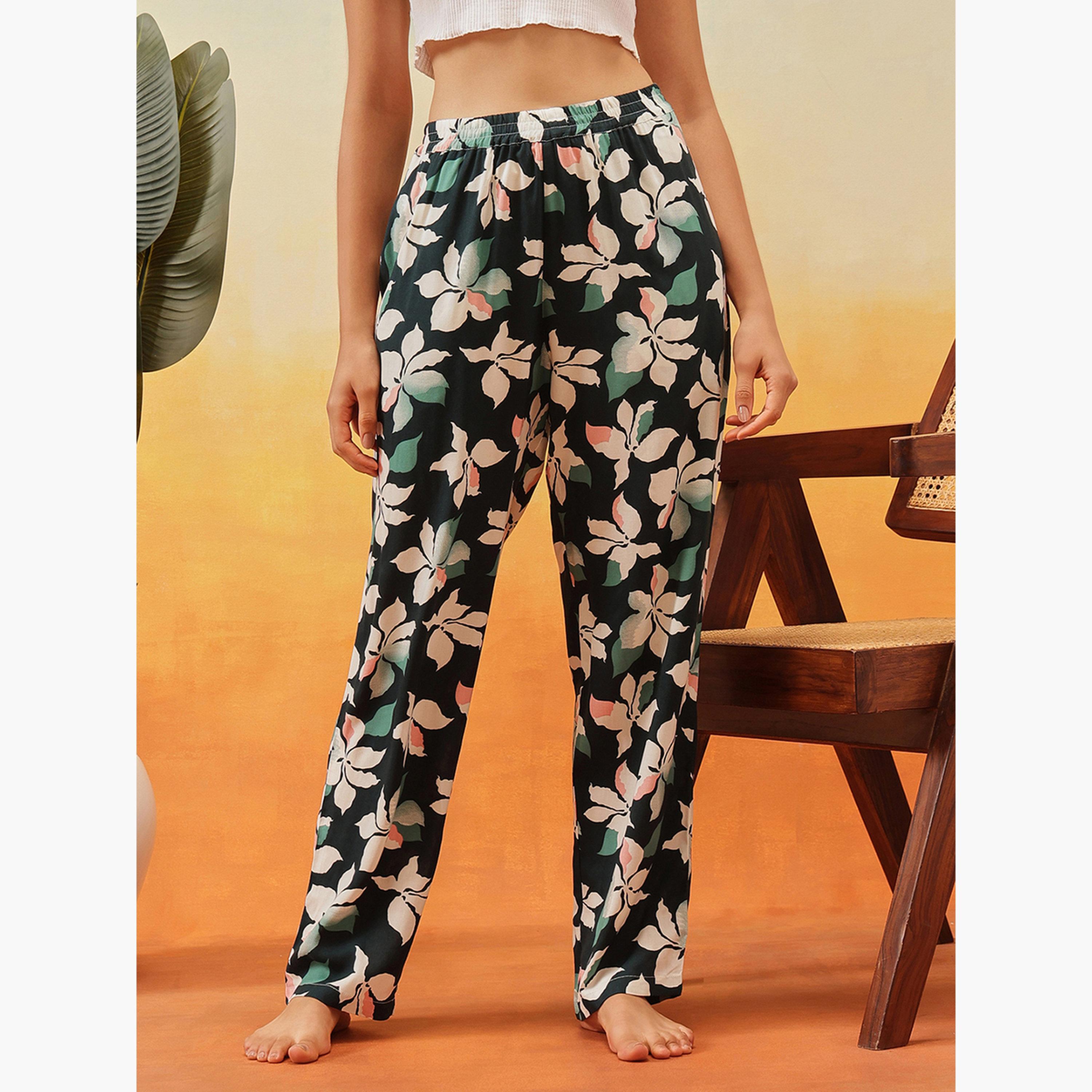 كلوفيا - بيجاما حرير صناعي بطبعة زهور-women-clothing-nightwear-pyjamas-bottoms-image-2