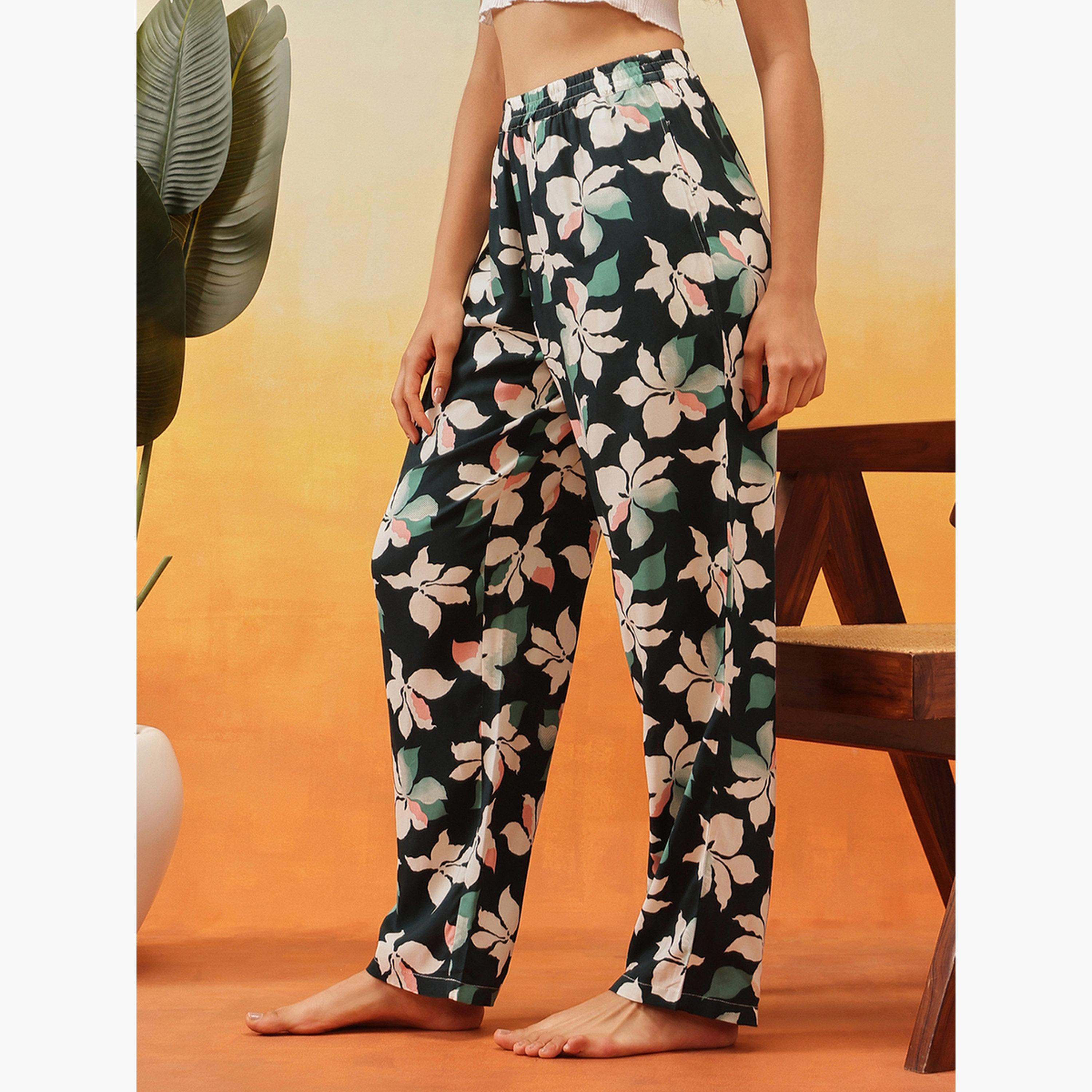 كلوفيا - بيجاما حرير صناعي بطبعة زهور-women-clothing-nightwear-pyjamas-bottoms-image-3