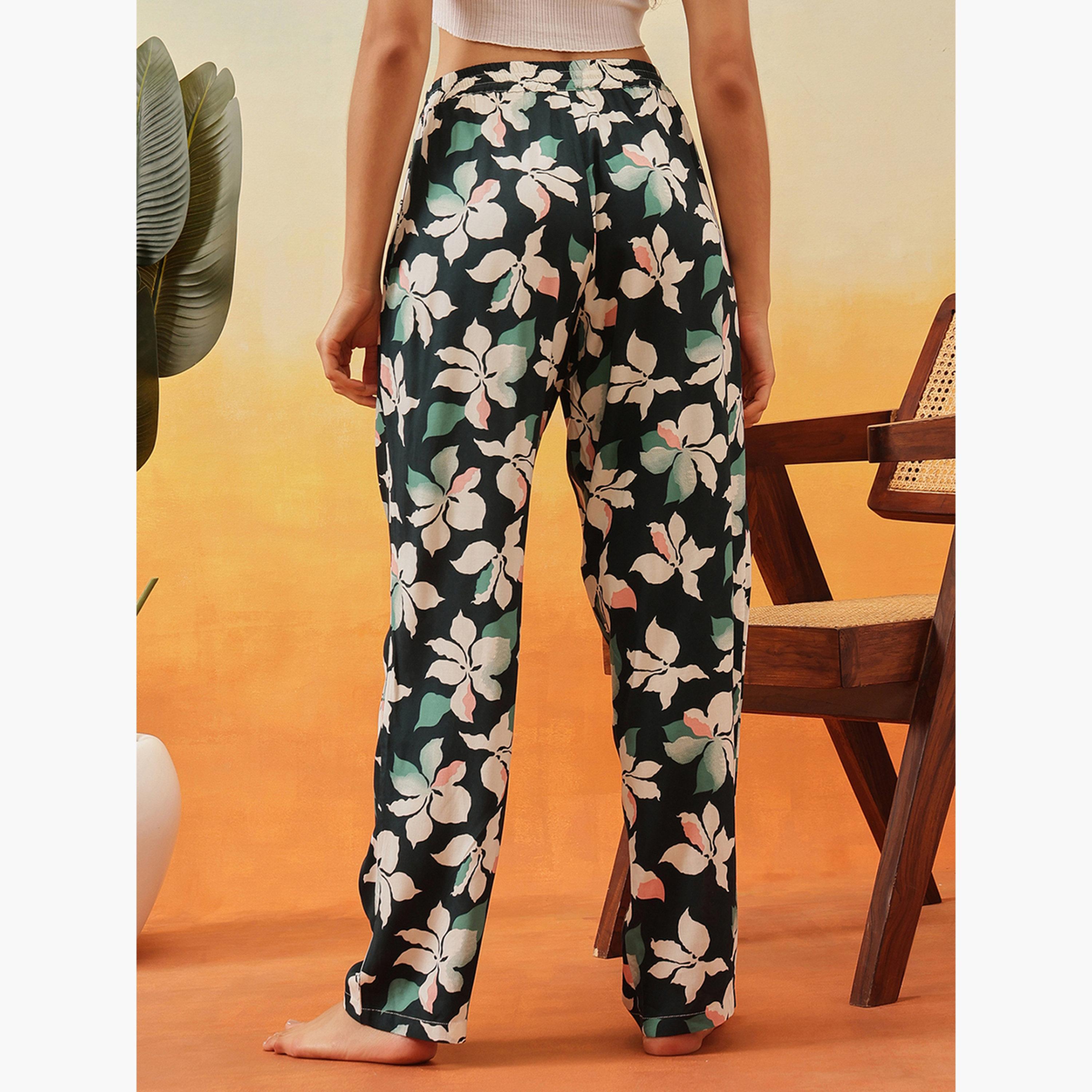 كلوفيا - بيجاما حرير صناعي بطبعة زهور-women-clothing-nightwear-pyjamas-bottoms-image-5