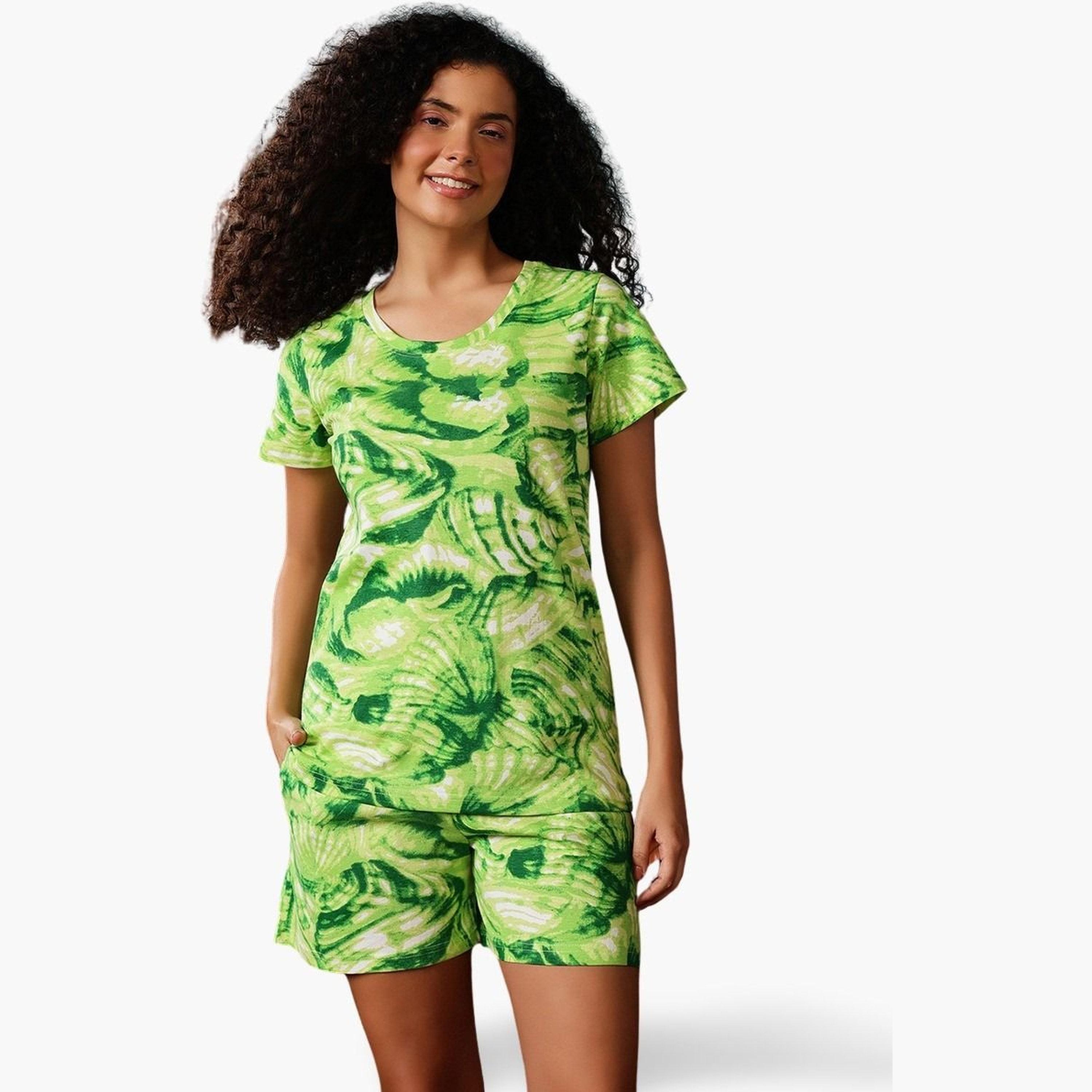 كلوفيا - تي شيرت وشورت بطبعة رخامية-women-clothing-nightwear-pyjamas-shortsets-image-1