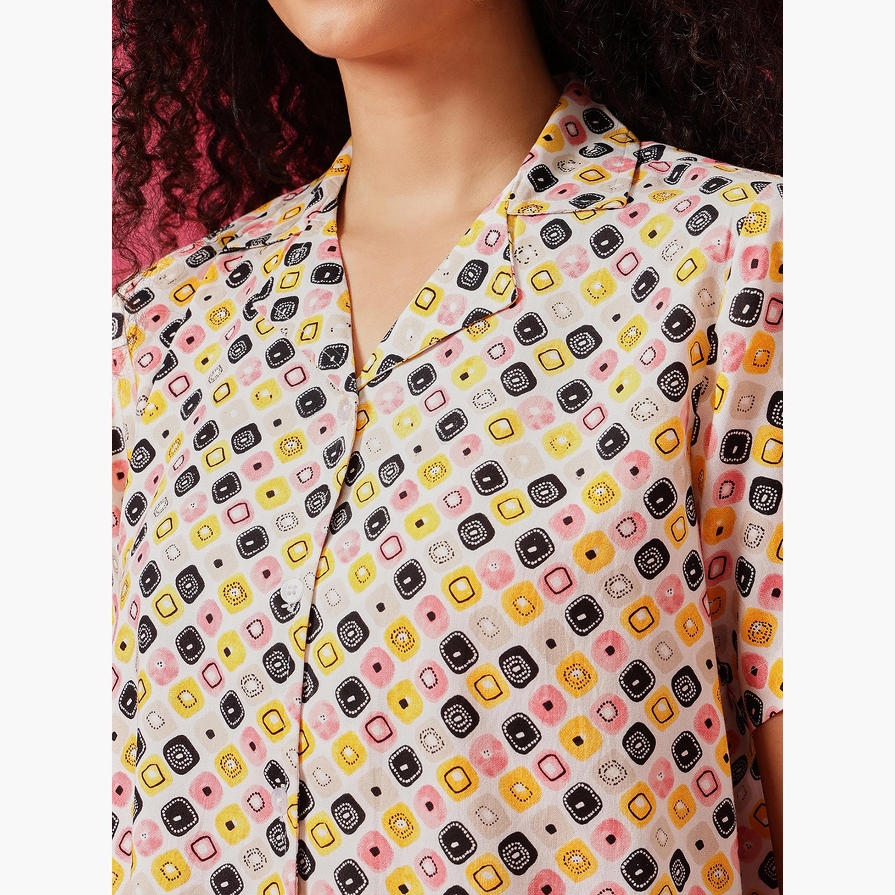 Clovia Geometric Print Button Down Shirt and Shorts Set-women-clothing-nightwear-pyjamas-shortsets-image-6