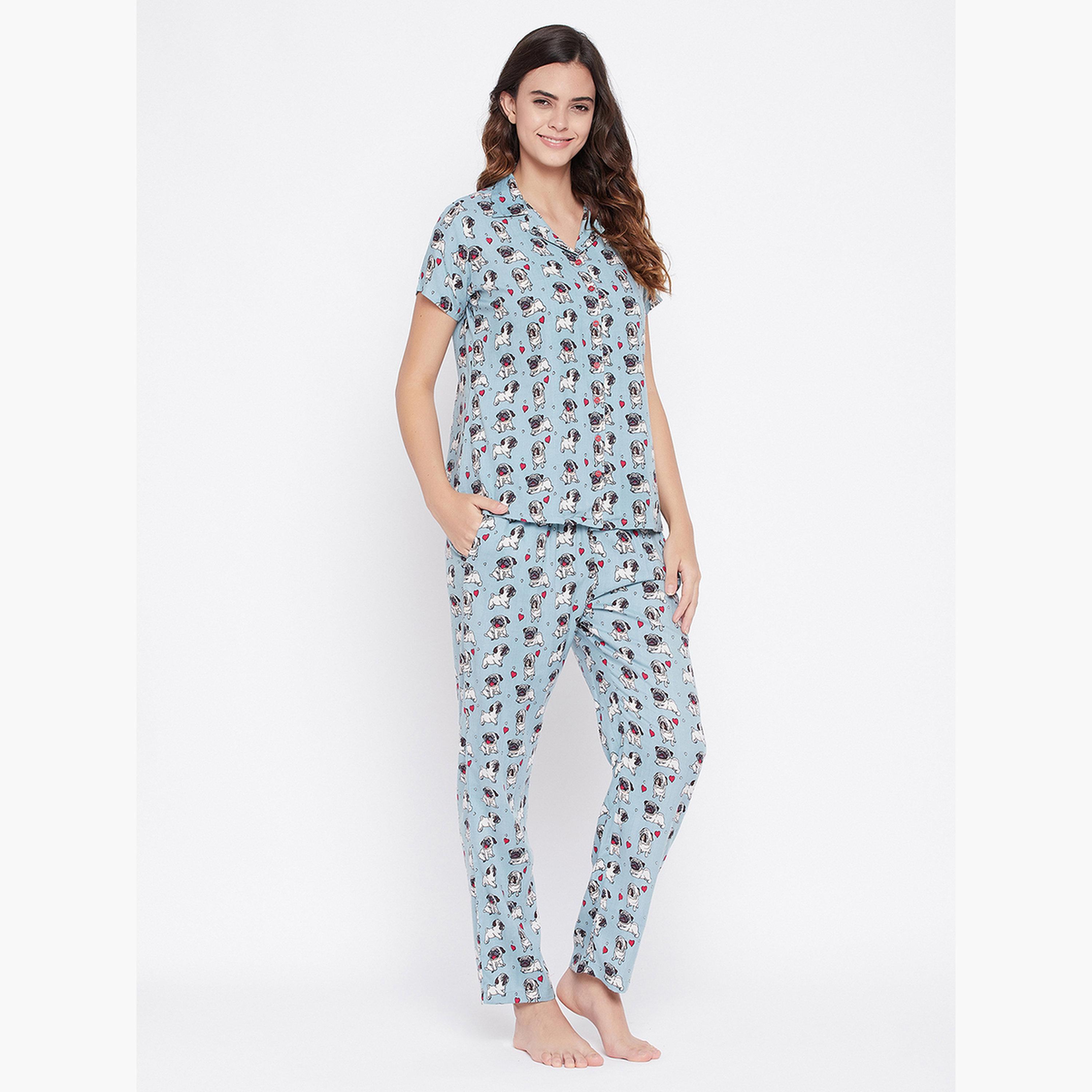 Clovia Printed Button Down Sleep Shirt and Pyjama Set-women-clothing-nightwear-pyjamas-longsets-image-3