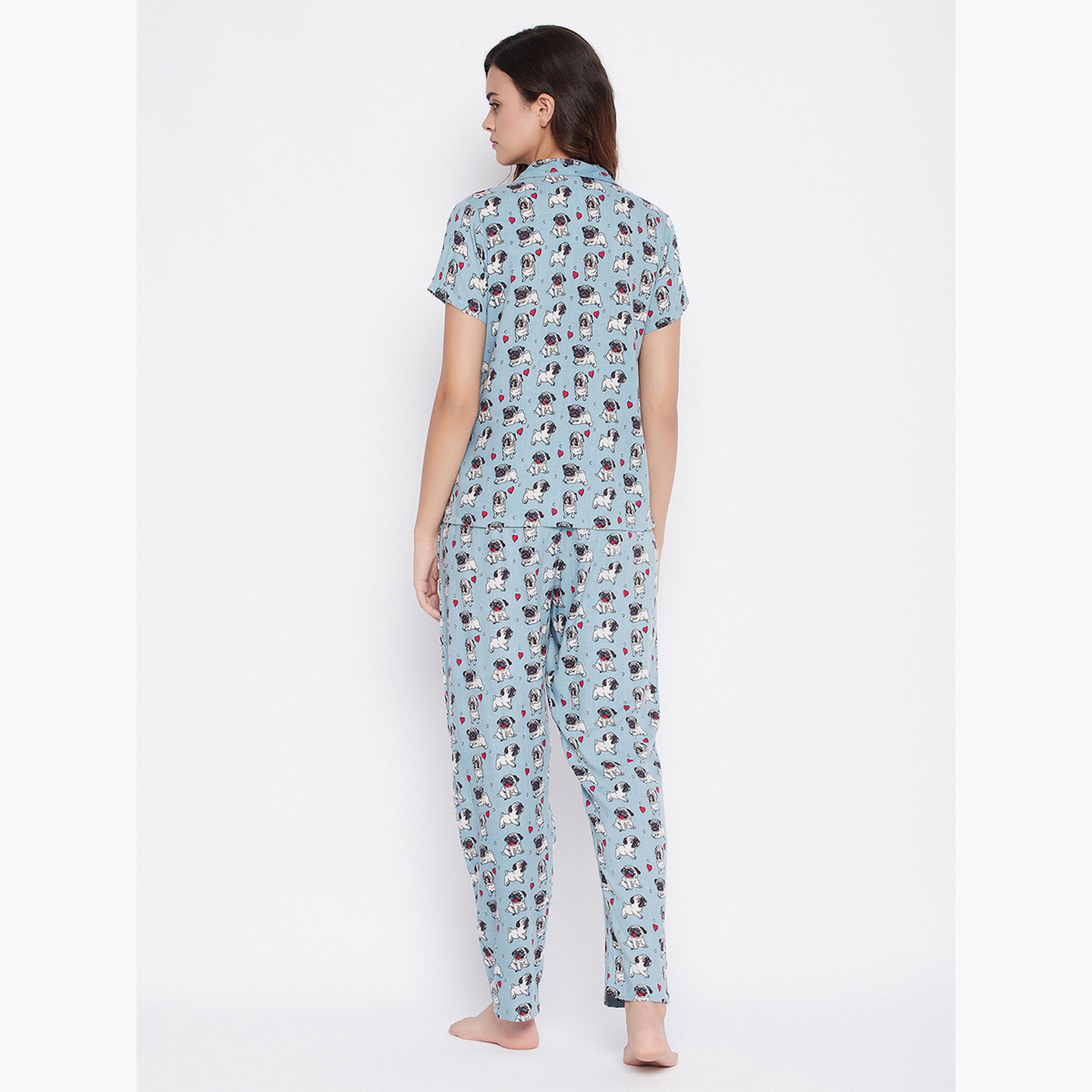 Clovia Printed Button Down Sleep Shirt and Pyjama Set-women-clothing-nightwear-pyjamas-longsets-image-4