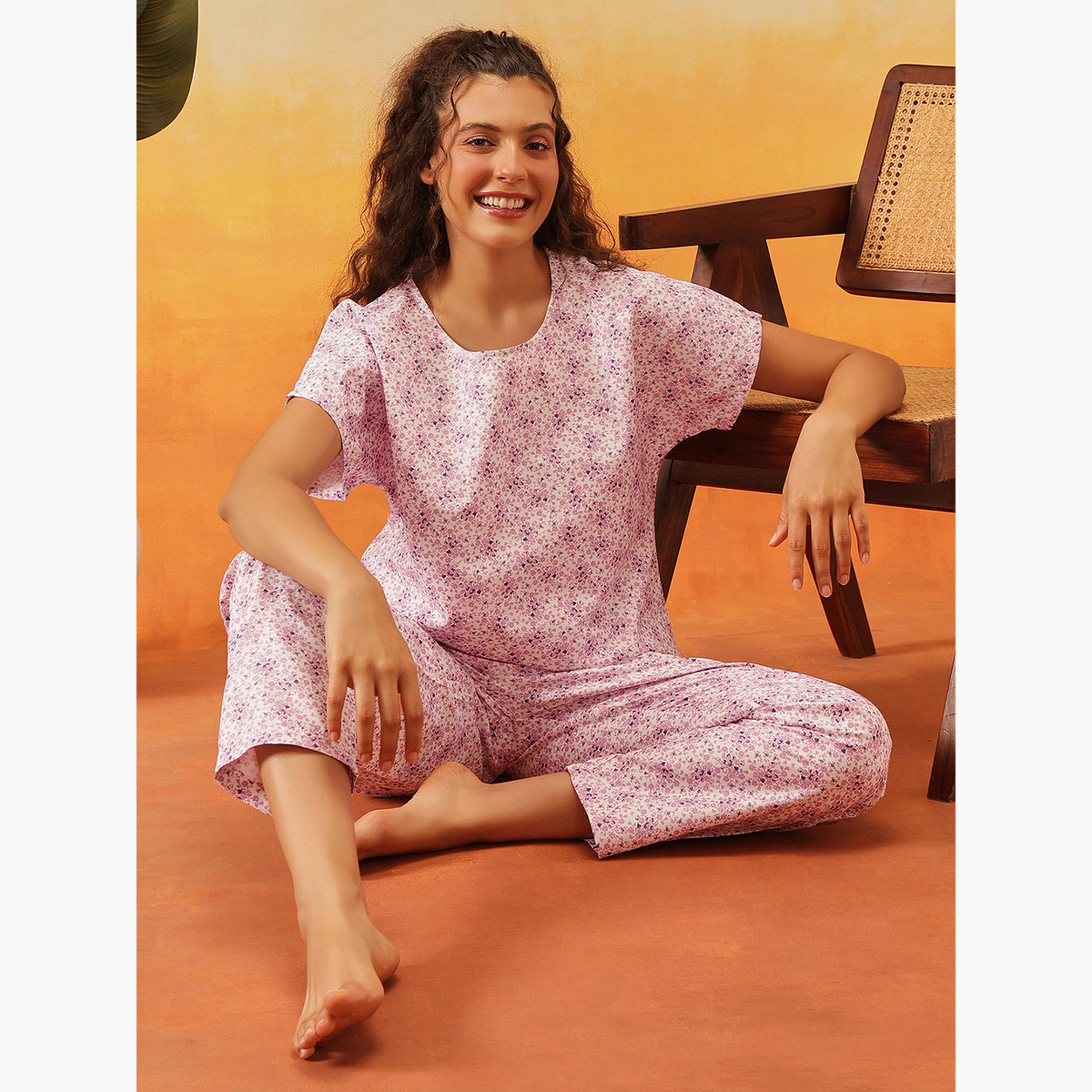 Clovia Rayon Floral Print Top and Pyjama Set-women-clothing-nightwear-pyjamas-longsets-image-2