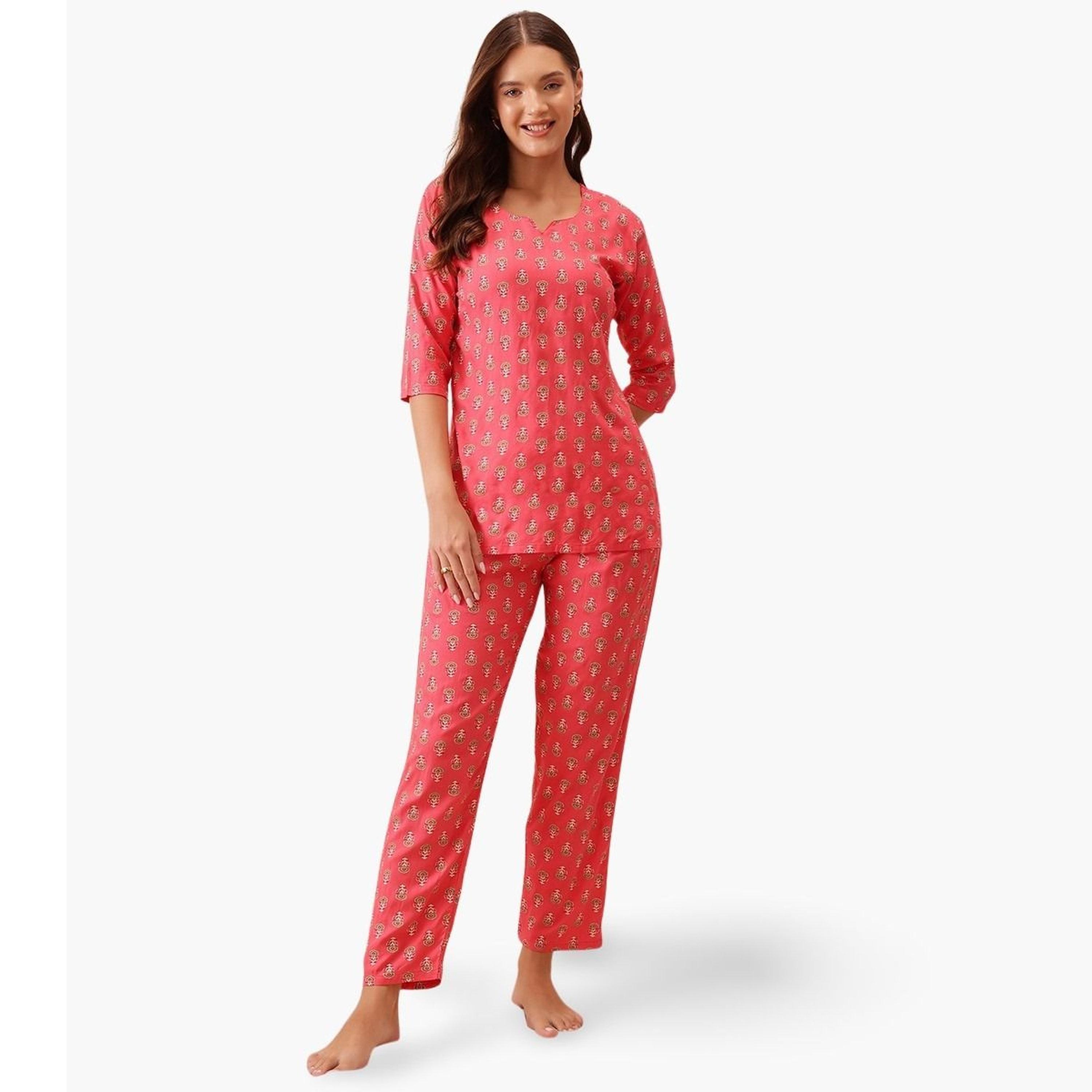 كلوفيا - بيجاما قميص حرير صناعي بطبعة زهور-women-clothing-nightwear-pyjamas-longsets-image-1