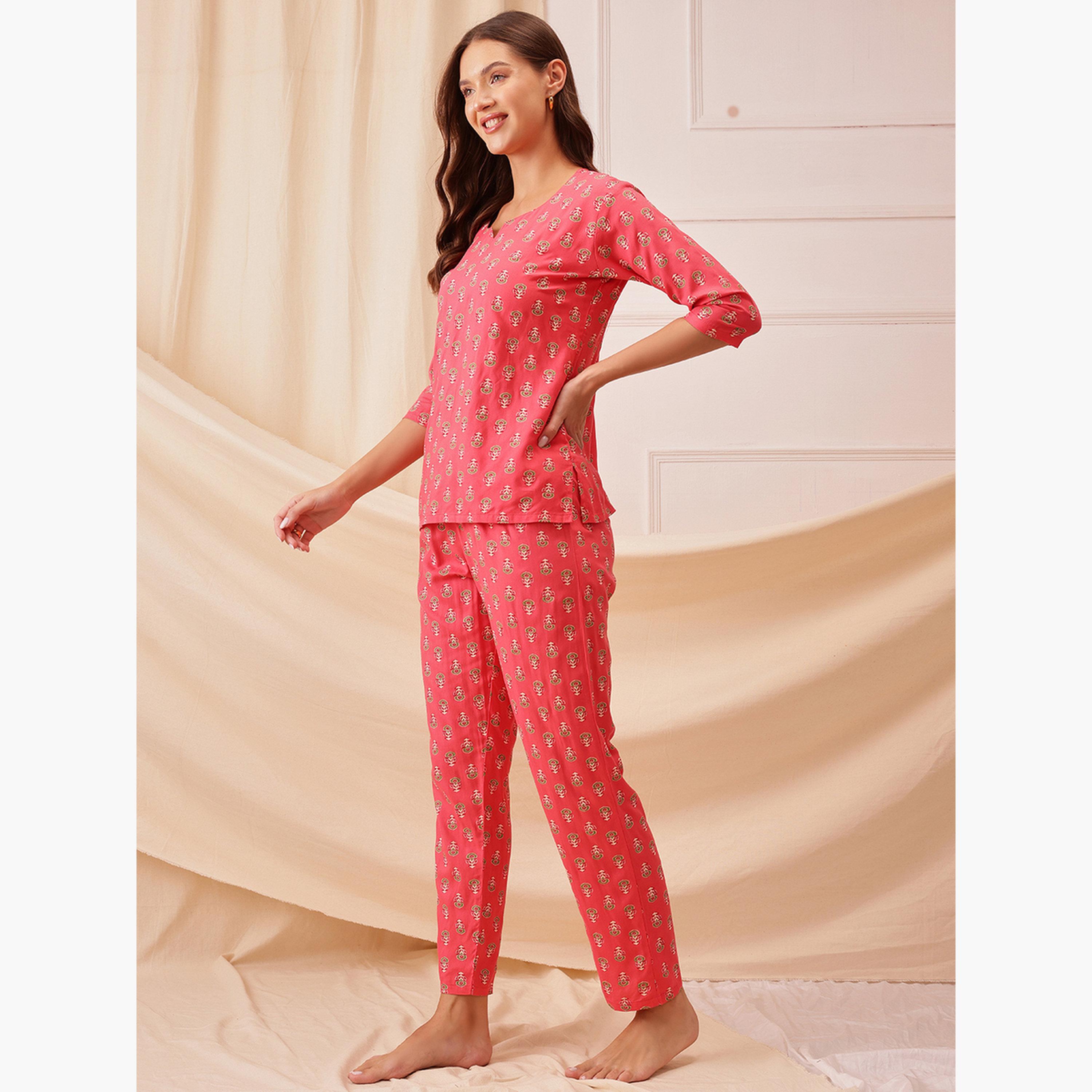 كلوفيا - بيجاما قميص حرير صناعي بطبعة زهور-women-clothing-nightwear-pyjamas-longsets-image-4
