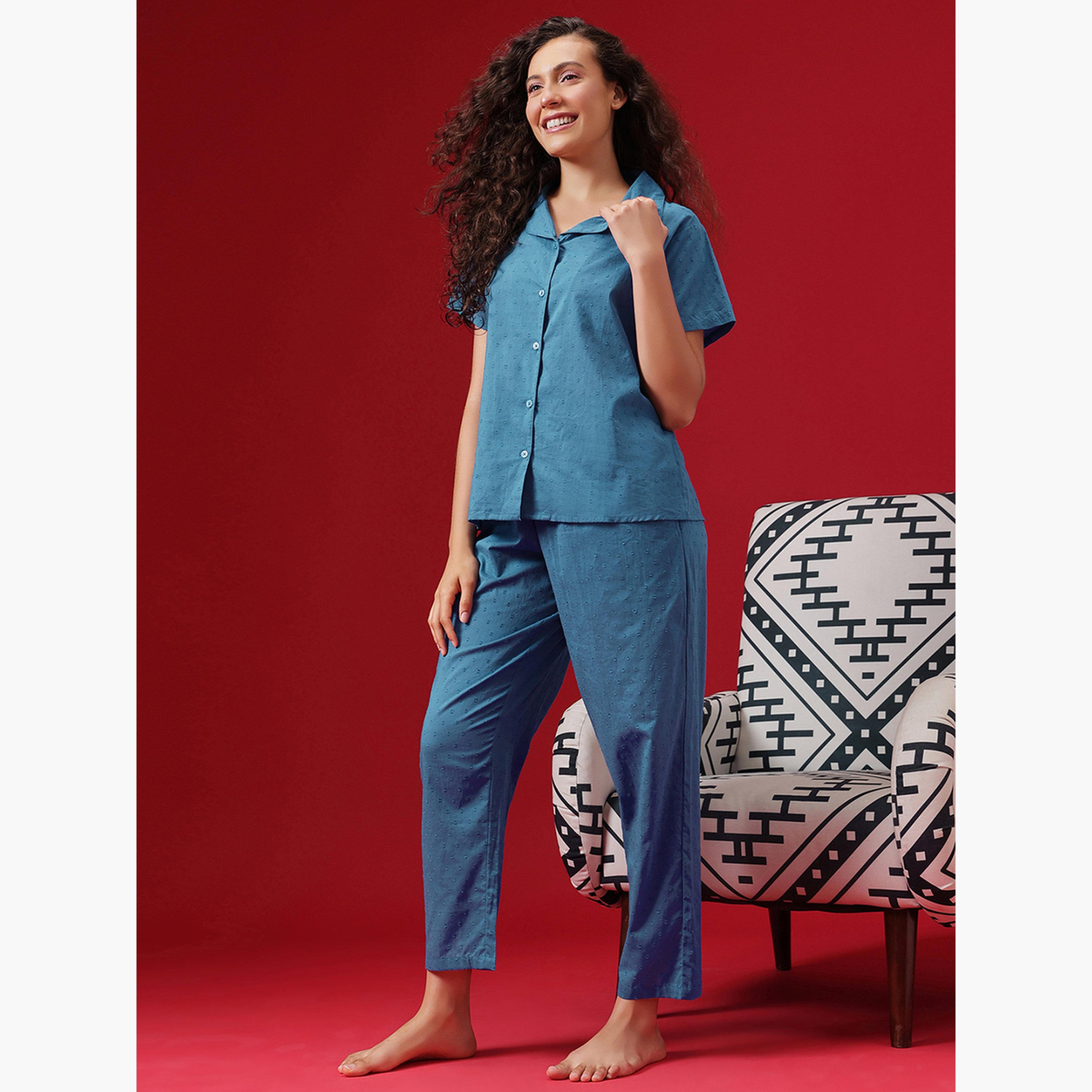 Clovia Dobby Weave Buttoned Shirt and Pyjama Set-women-clothing-nightwear-pyjamas-longsets-image-3
