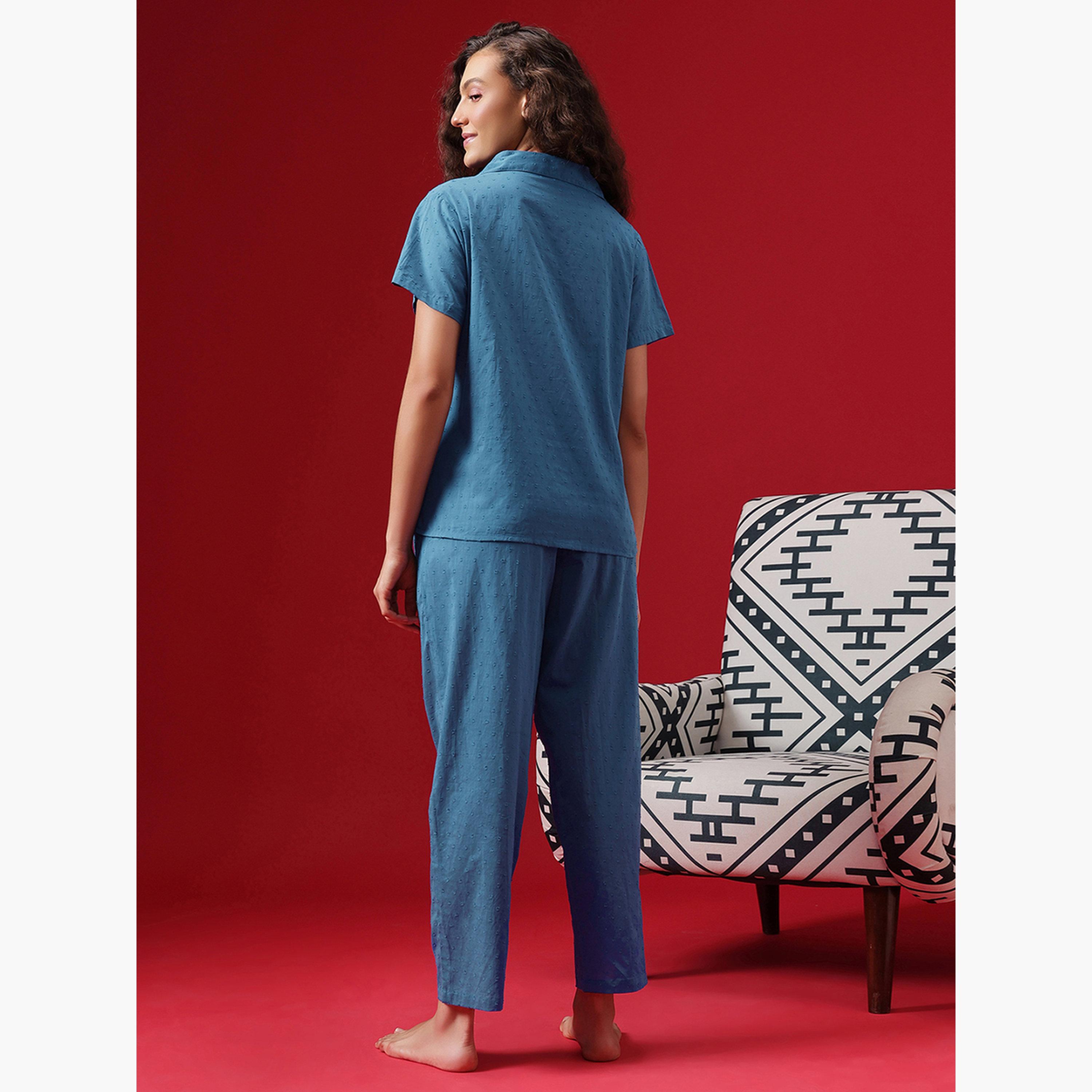 Clovia Dobby Weave Buttoned Shirt and Pyjama Set-women-clothing-nightwear-pyjamas-longsets-image-4