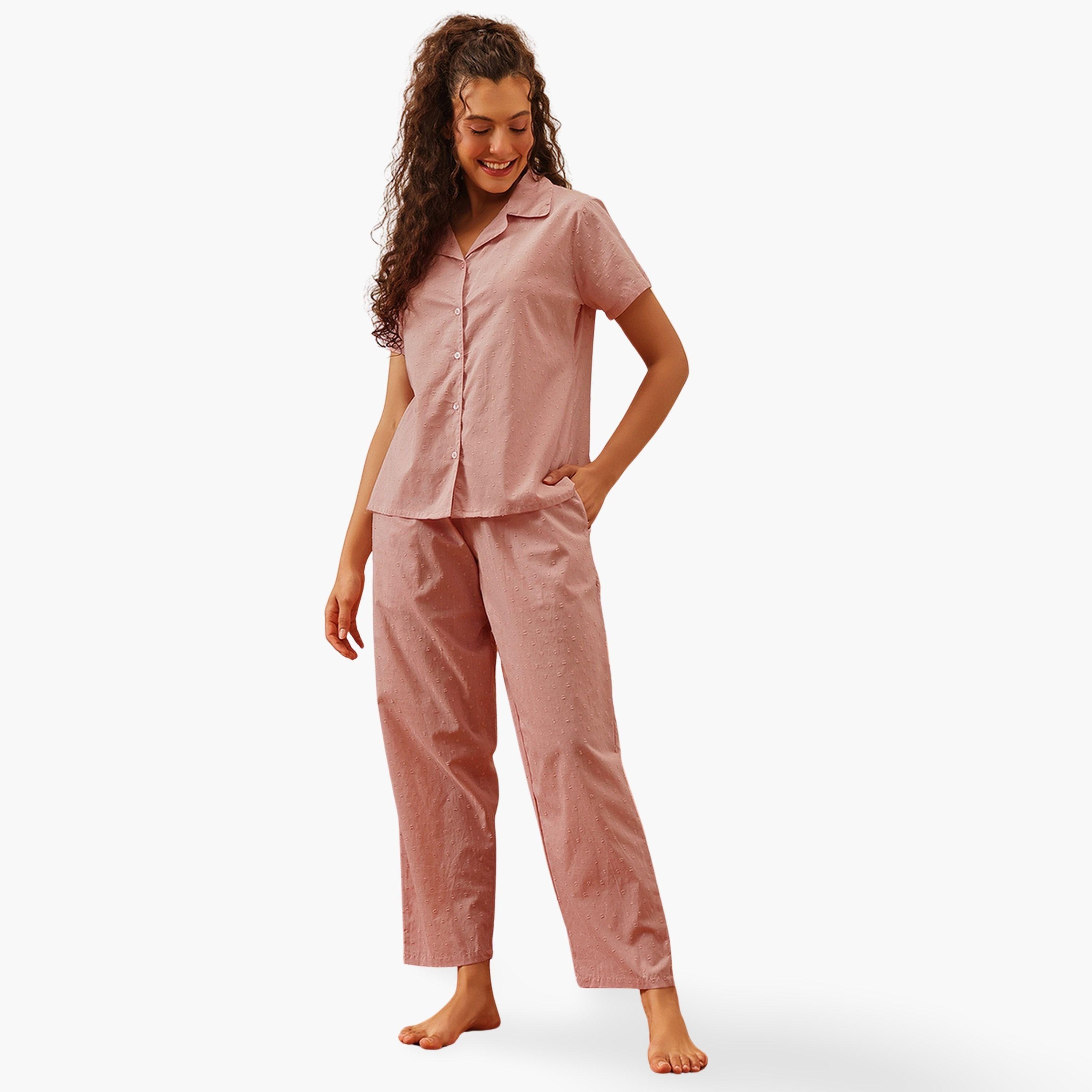 Clovia Dobby Weave Buttoned Shirt and Pyjama Set-women-clothing-nightwear-pyjamas-longsets-image-1