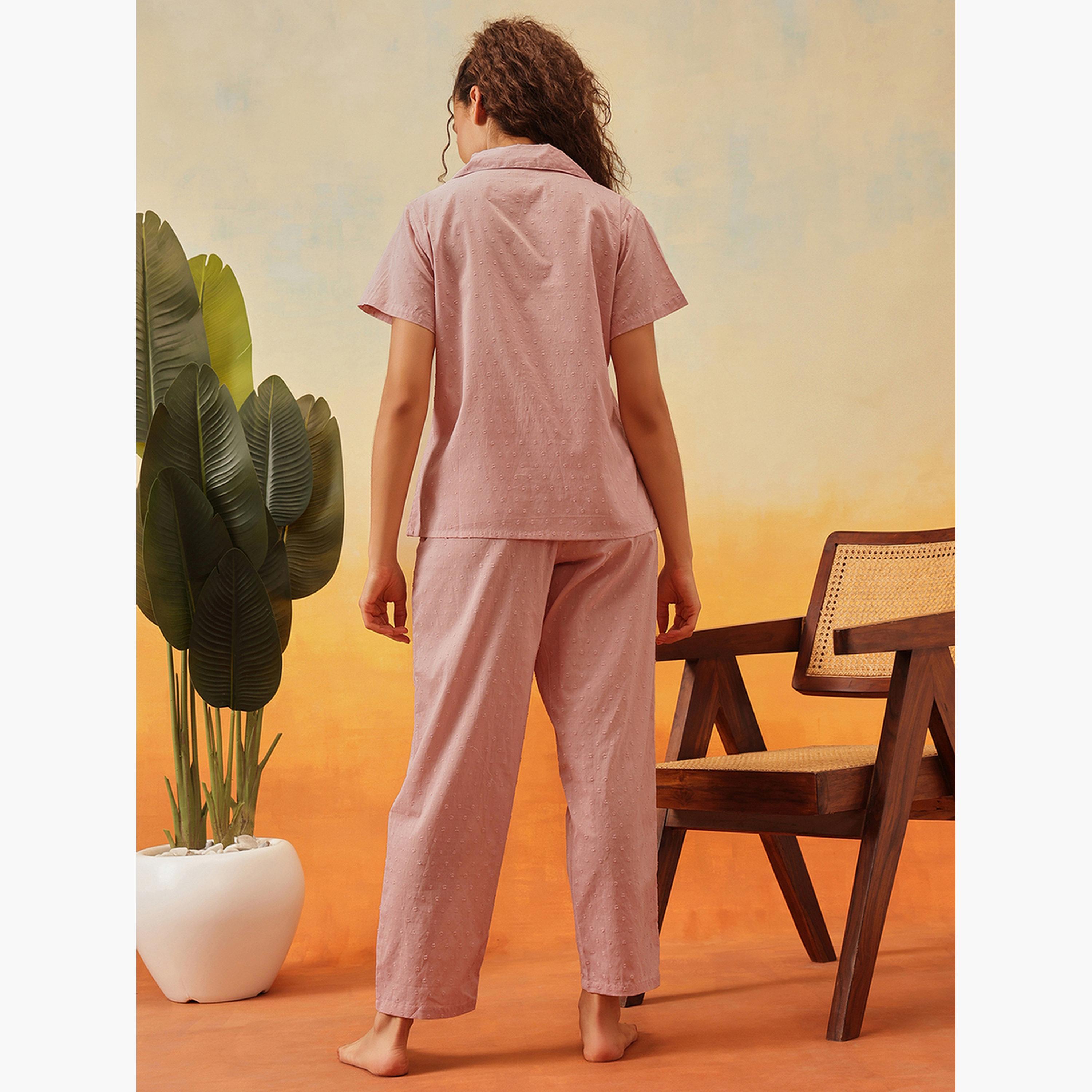 Clovia Dobby Weave Buttoned Shirt and Pyjama Set-women-clothing-nightwear-pyjamas-longsets-image-3