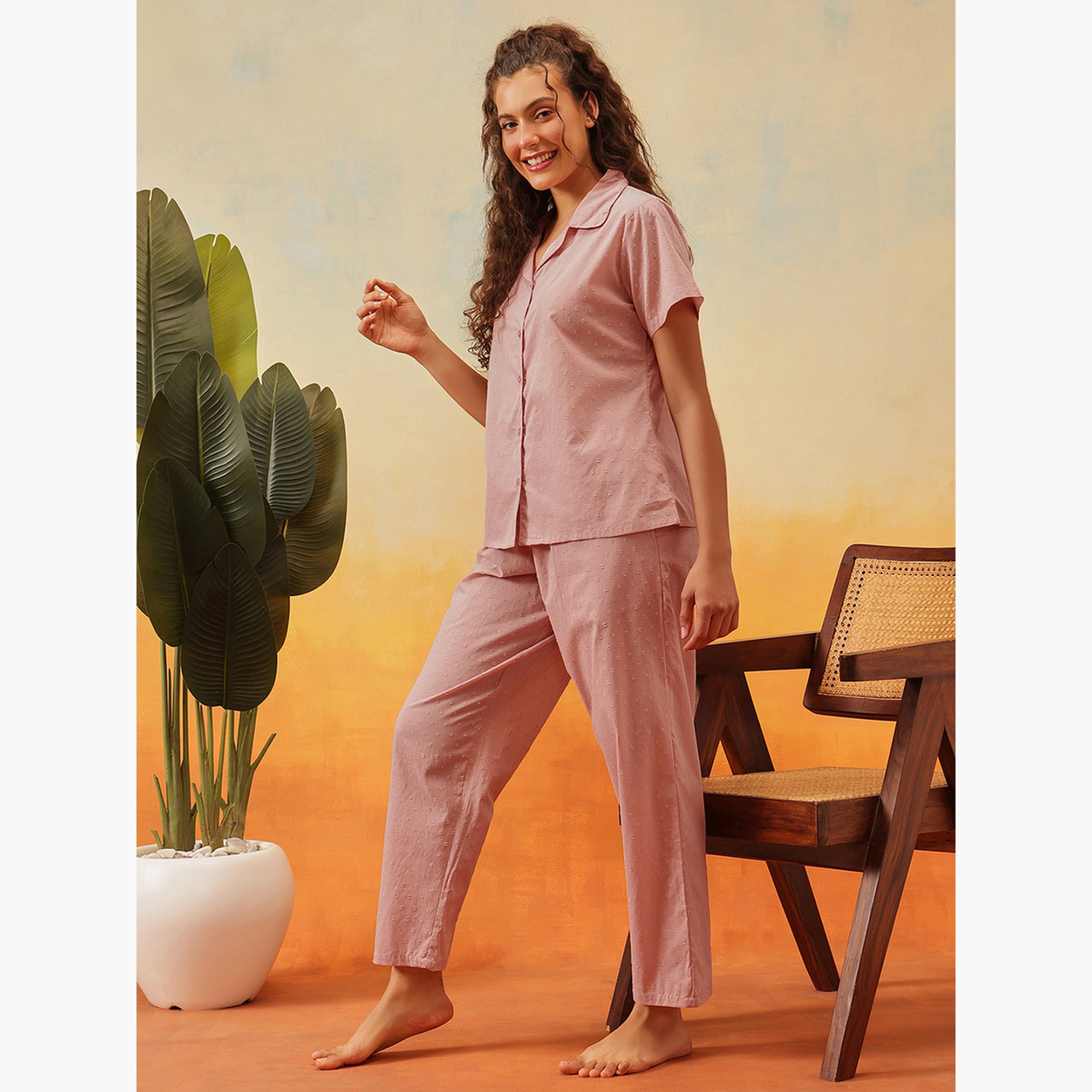 Clovia Dobby Weave Buttoned Shirt and Pyjama Set-women-clothing-nightwear-pyjamas-longsets-image-4