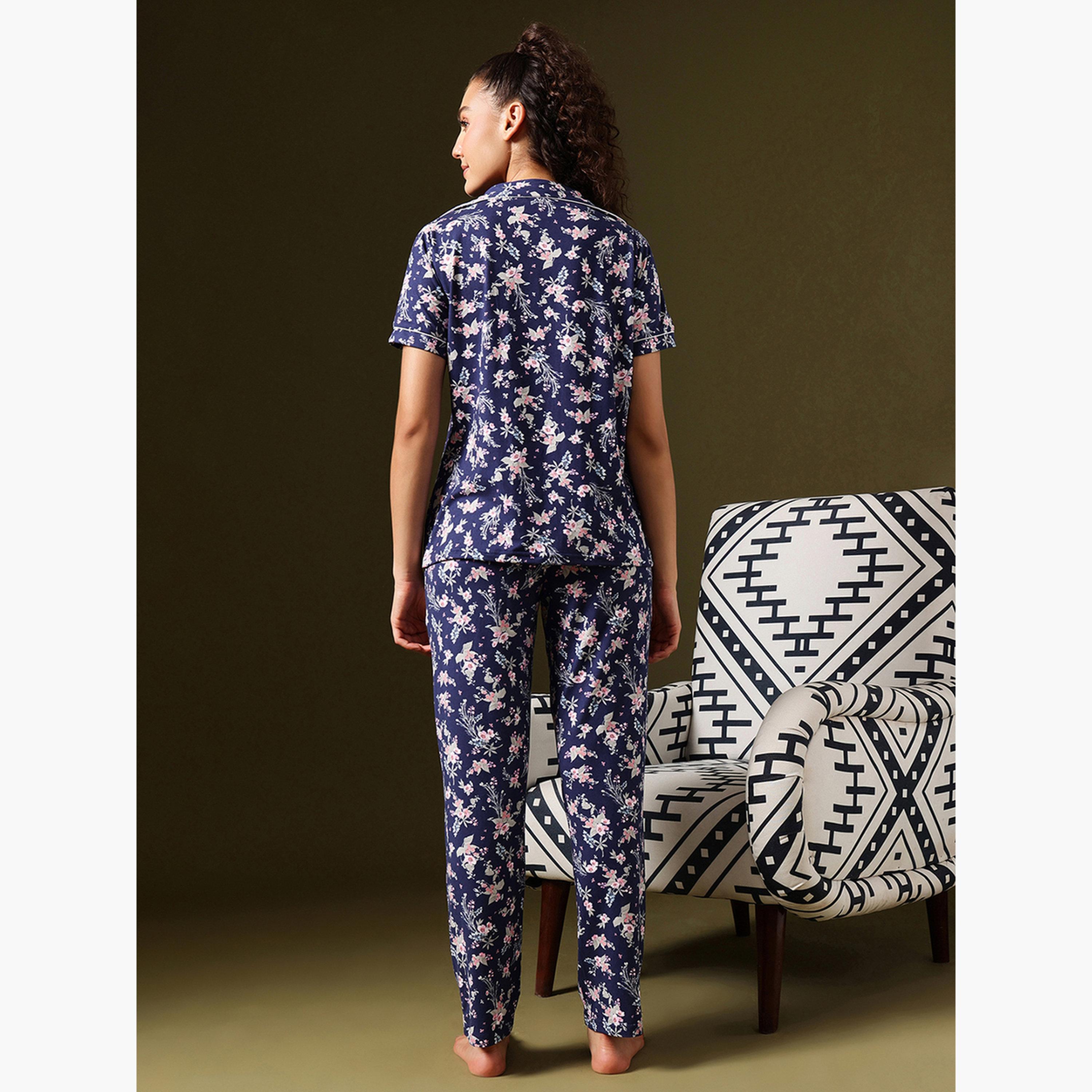 Clovia Floral Print Button-Down Shirt and Pyjama Set-women-clothing-nightwear-pyjamas-longsets-image-4