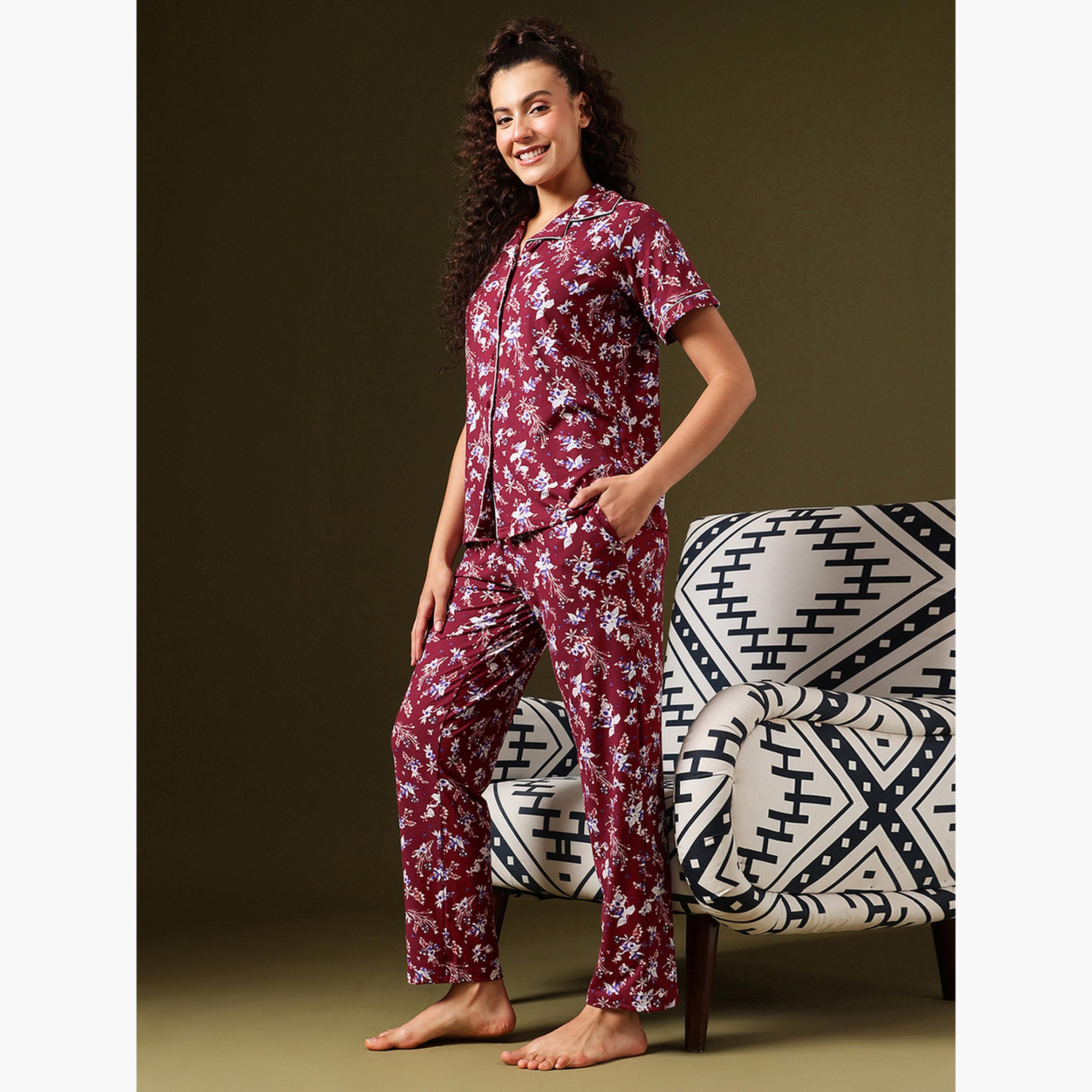 Clovia Floral Print Button-Down Shirt and Pyjama Set-women-clothing-nightwear-pyjamas-longsets-image-3