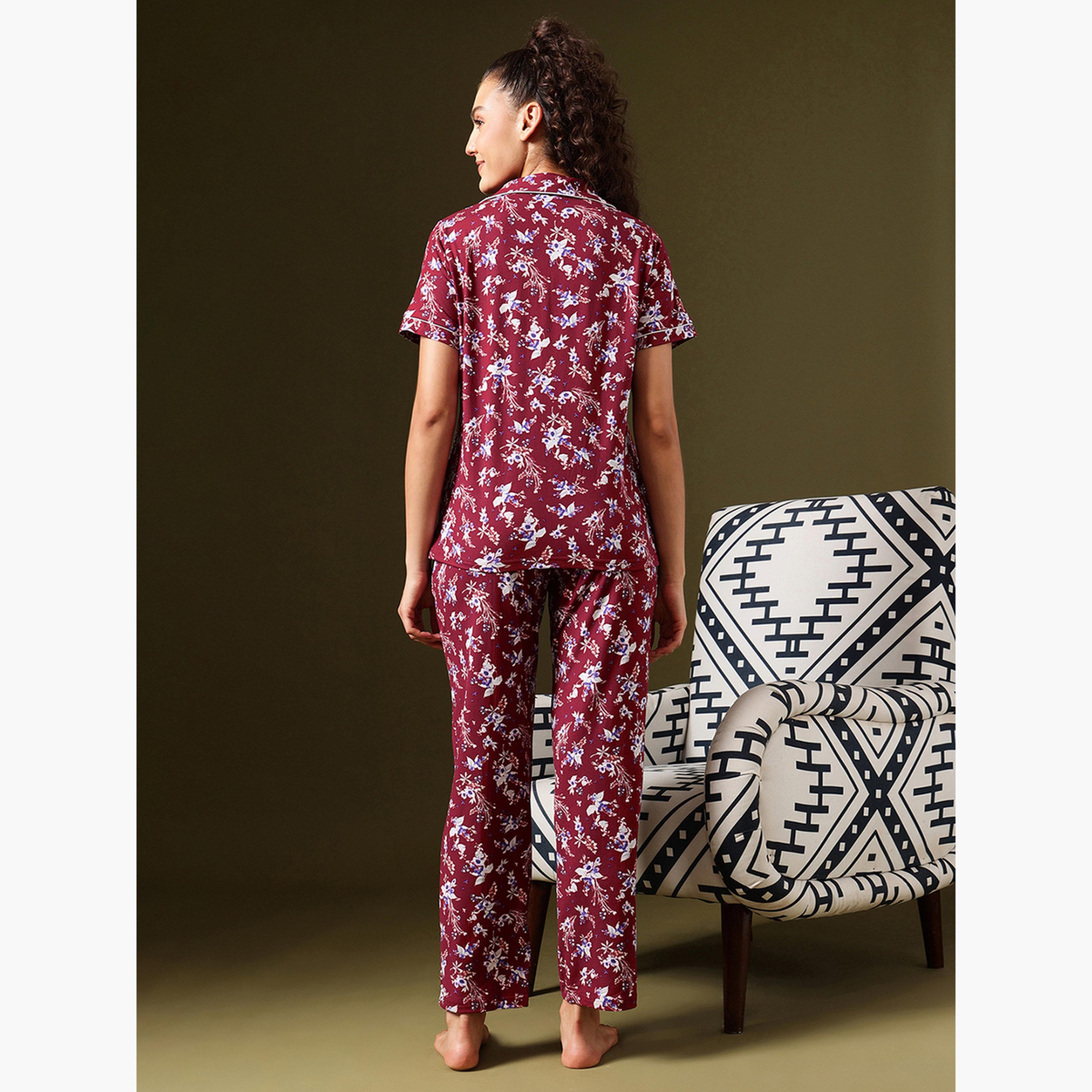 Clovia Floral Print Button-Down Shirt and Pyjama Set-women-clothing-nightwear-pyjamas-longsets-image-5