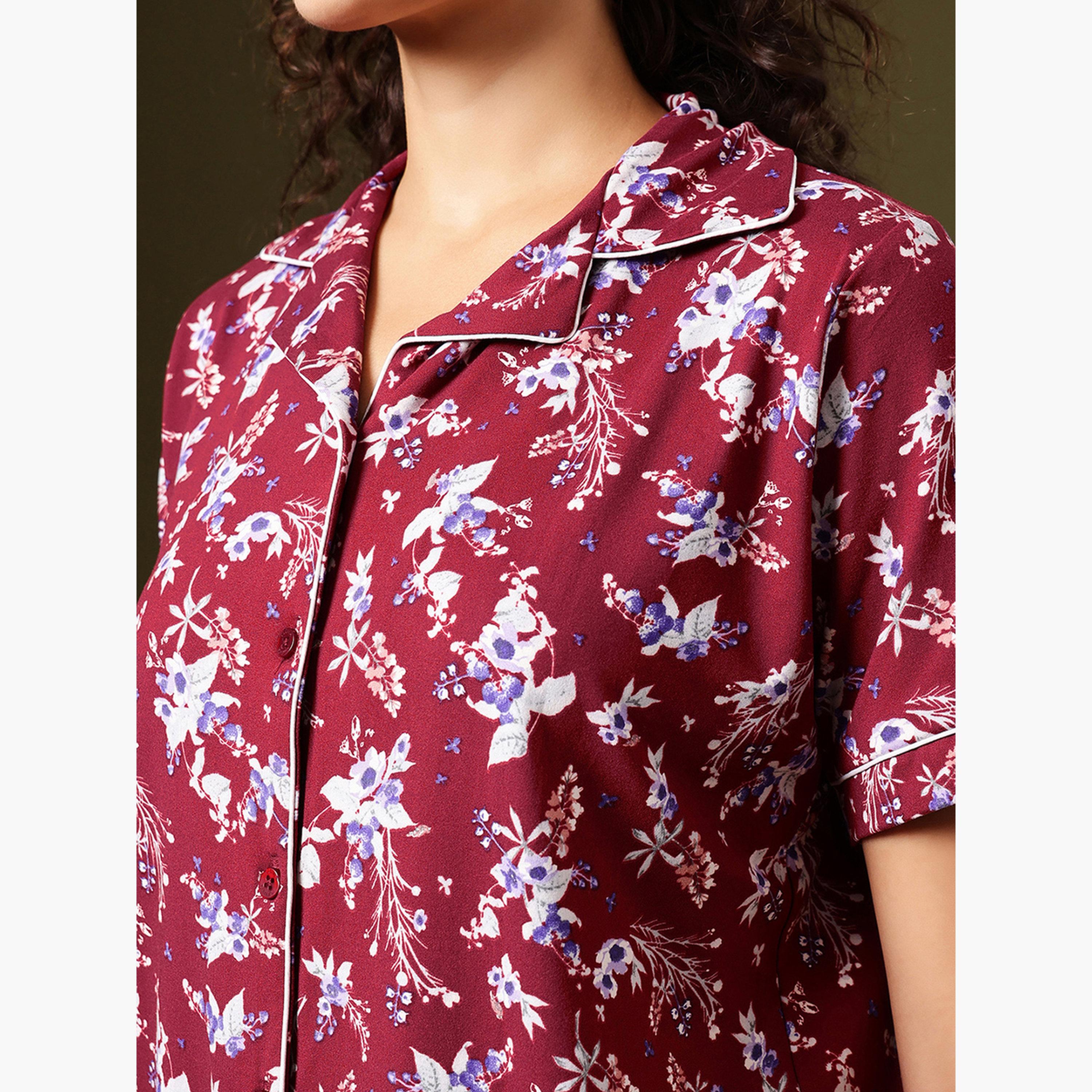 Clovia Floral Print Button-Down Shirt and Pyjama Set-women-clothing-nightwear-pyjamas-longsets-image-6