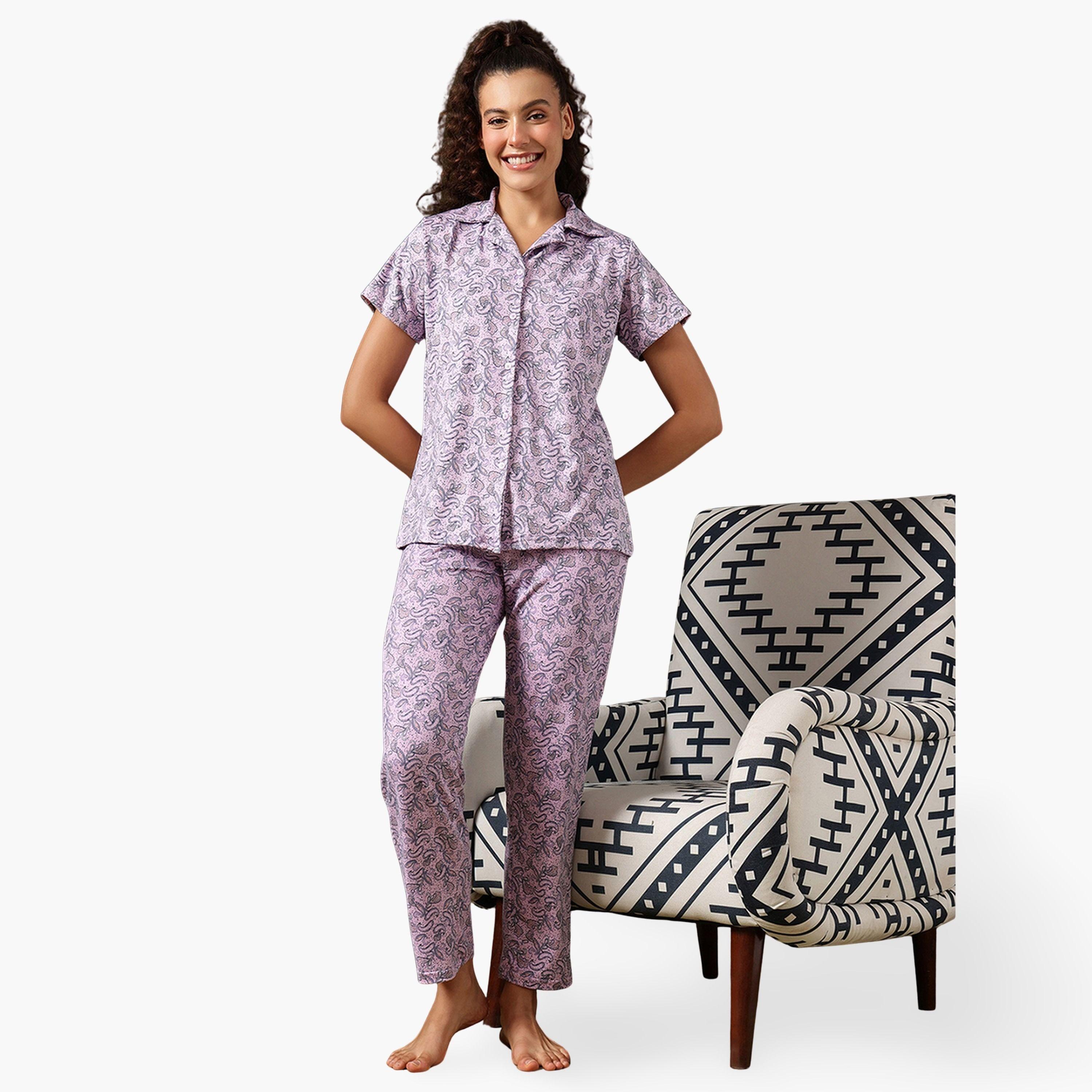 Clovia Paisley Print Shirt and Pyjama Set-women-clothing-nightwear-pyjamas-longsets-image-1