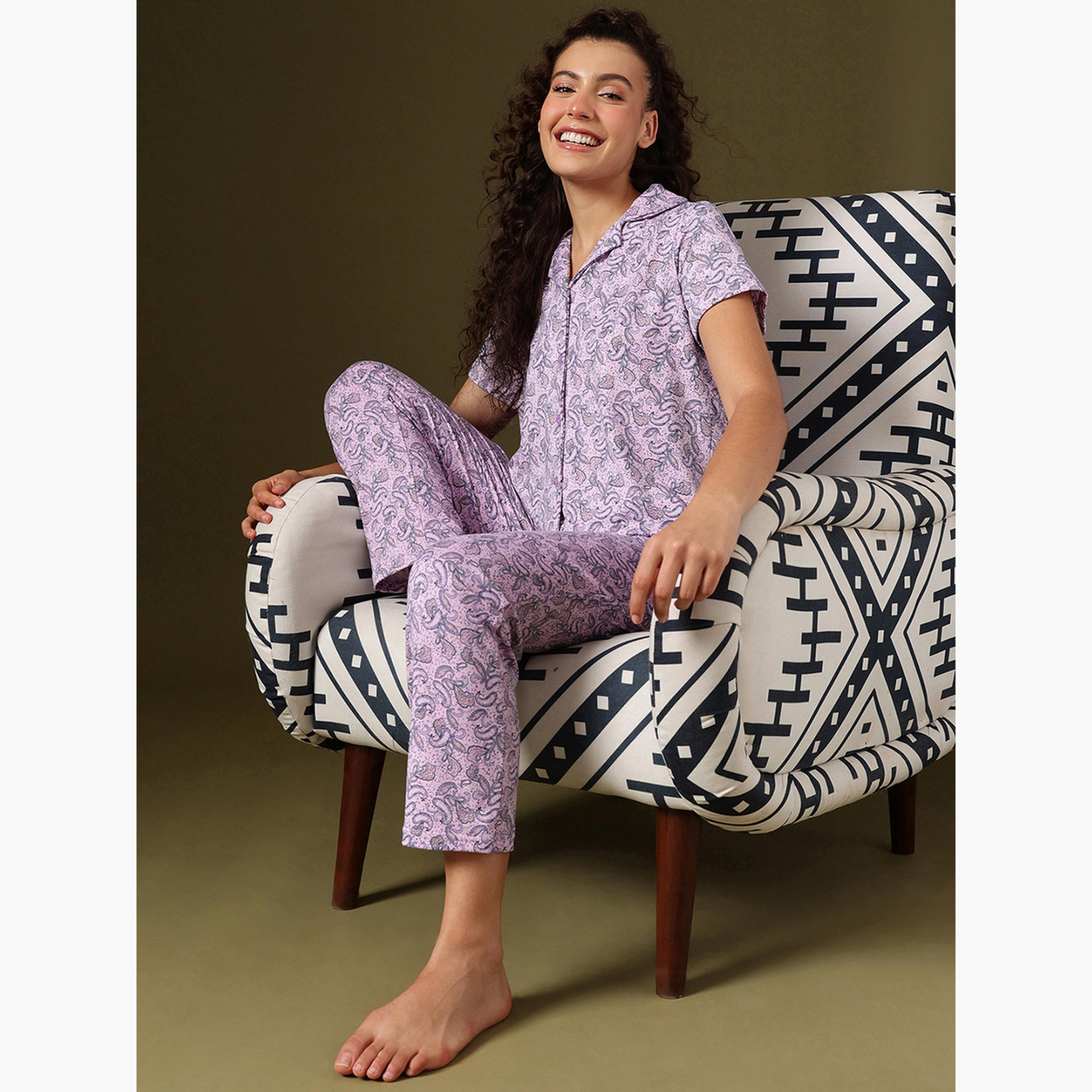 Clovia Paisley Print Shirt and Pyjama Set-women-clothing-nightwear-pyjamas-longsets-image-2
