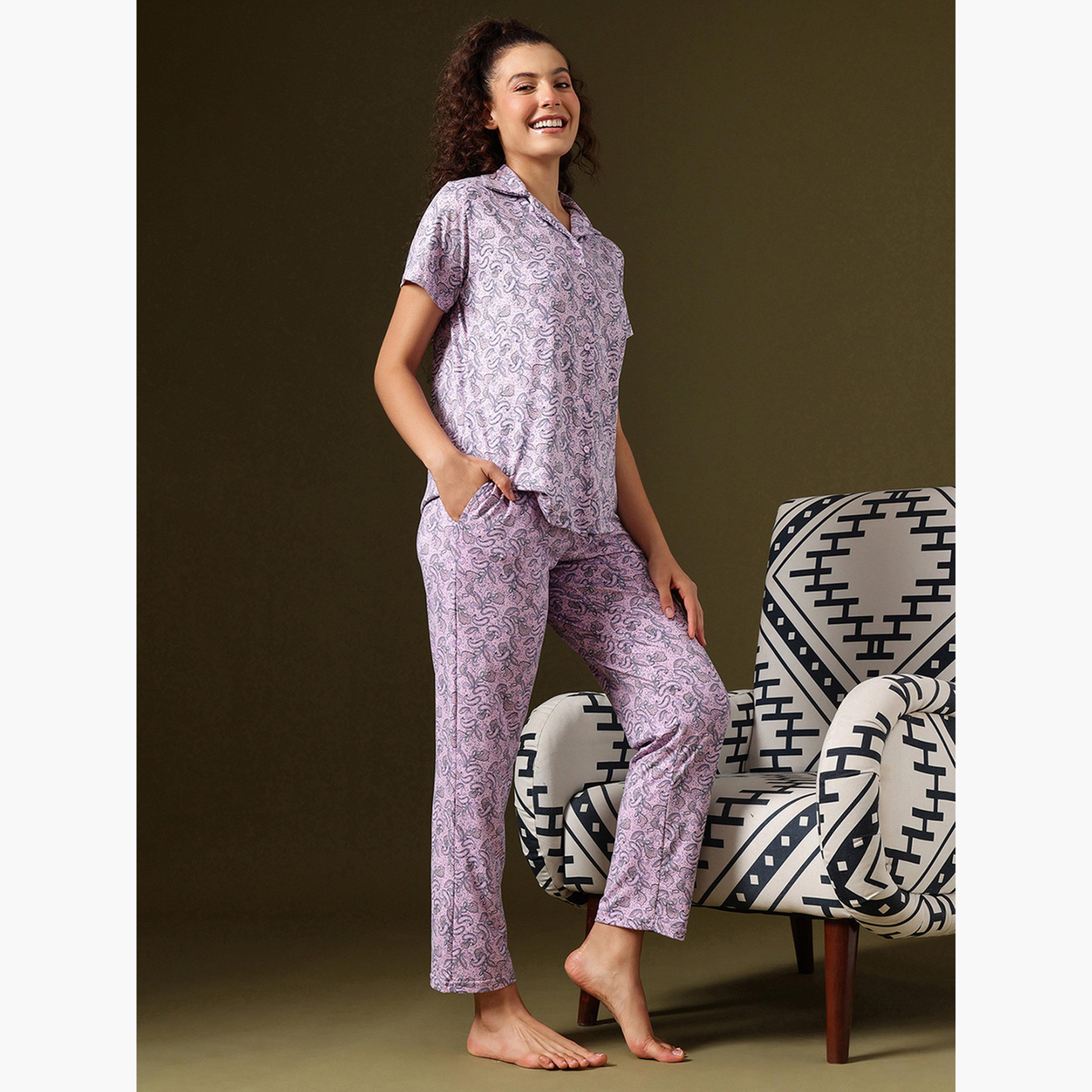 Clovia Paisley Print Shirt and Pyjama Set-women-clothing-nightwear-pyjamas-longsets-image-4