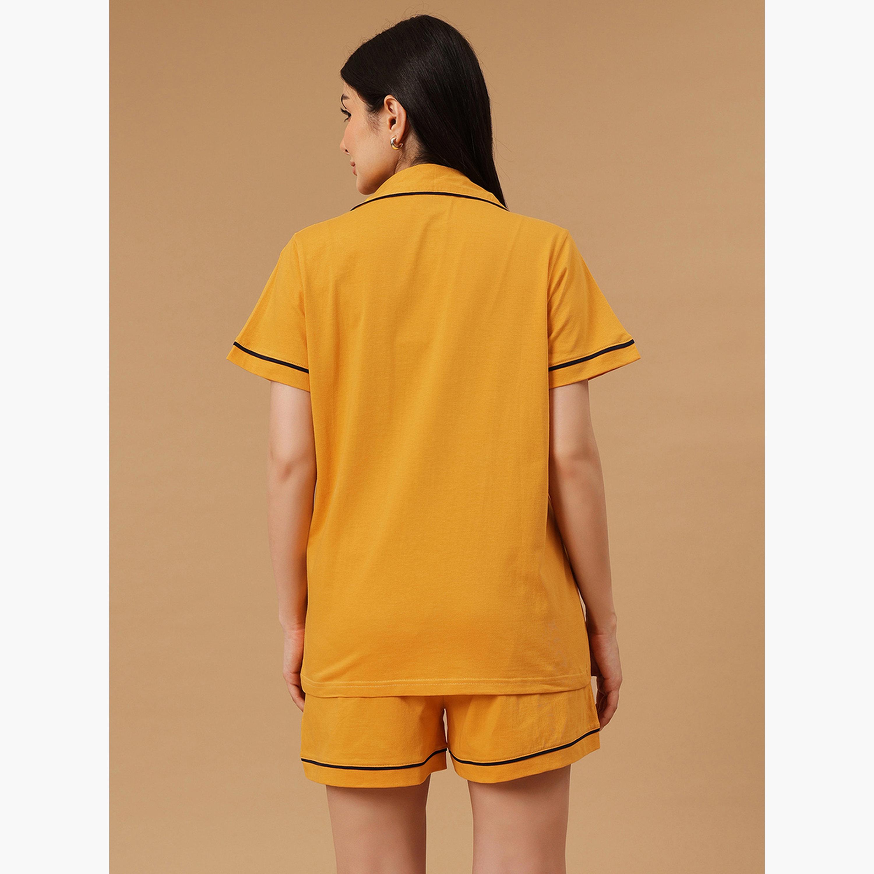 كلوفيا - قميص وشورت سادة بأزرار - قطن-women-clothing-nightwear-pyjamas-shortsets-image-4