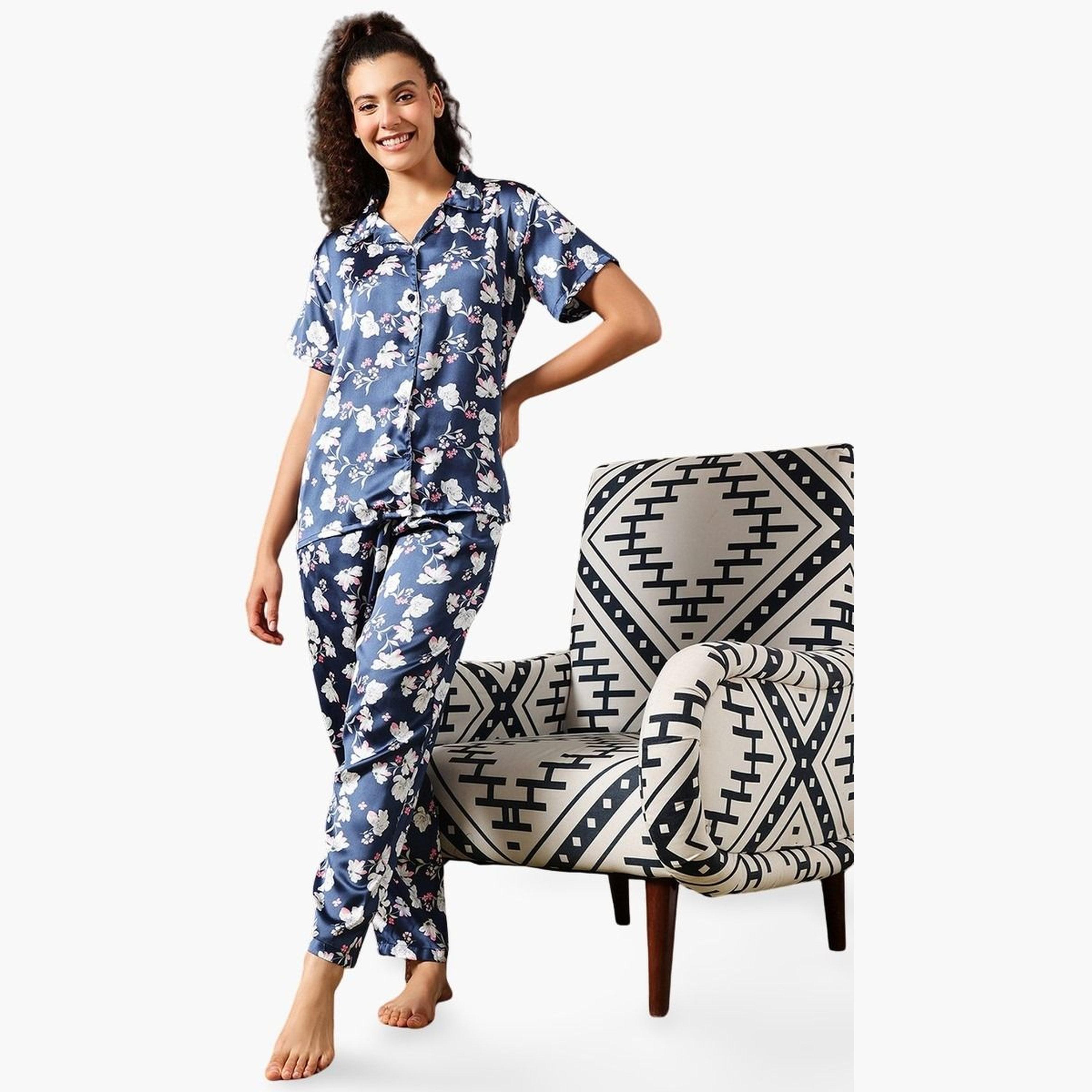 كلوفيا - بيجاما قميص ساتان بطبعة زهور-women-clothing-nightwear-pyjamas-longsets-image-1