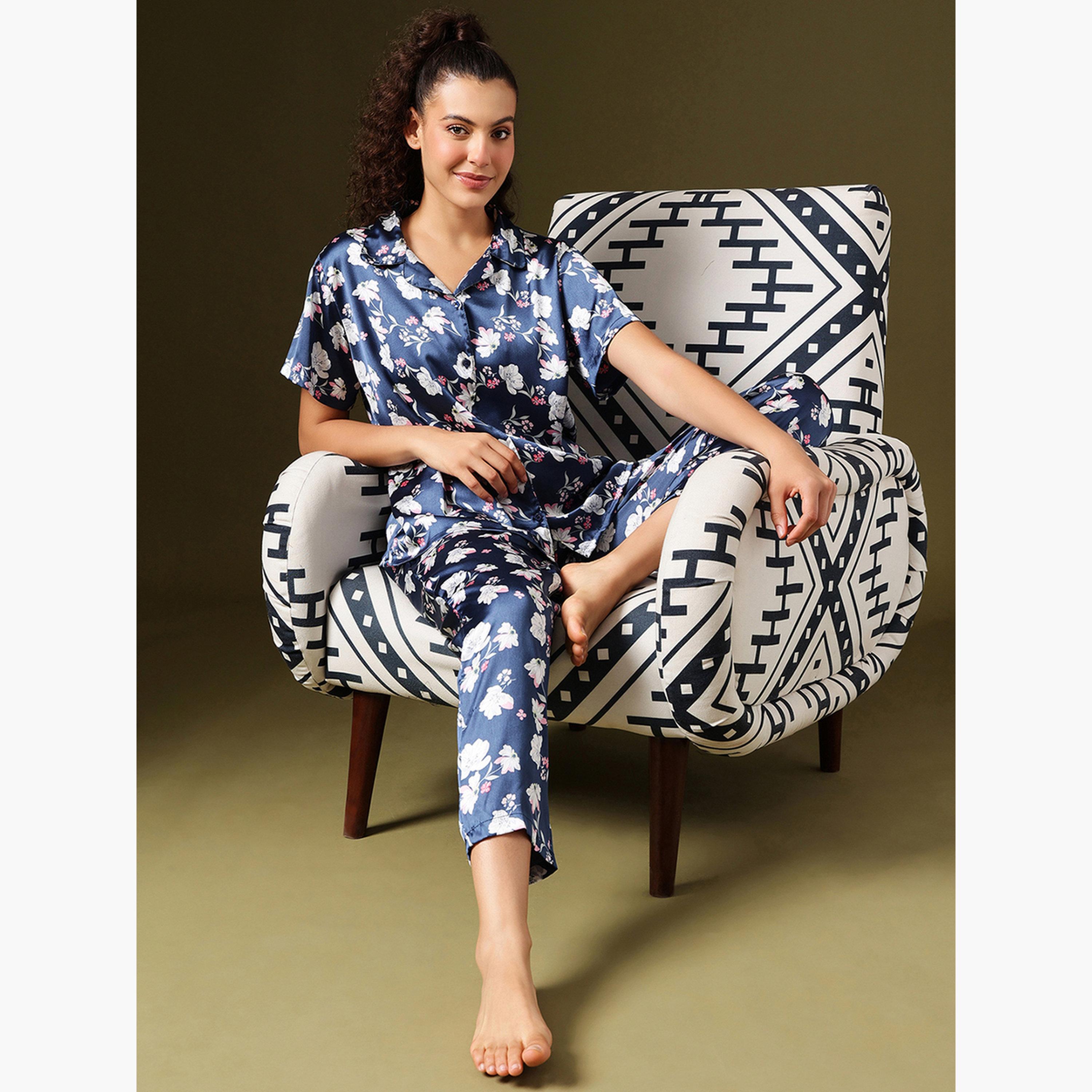 كلوفيا - بيجاما قميص ساتان بطبعة زهور-women-clothing-nightwear-pyjamas-longsets-image-2