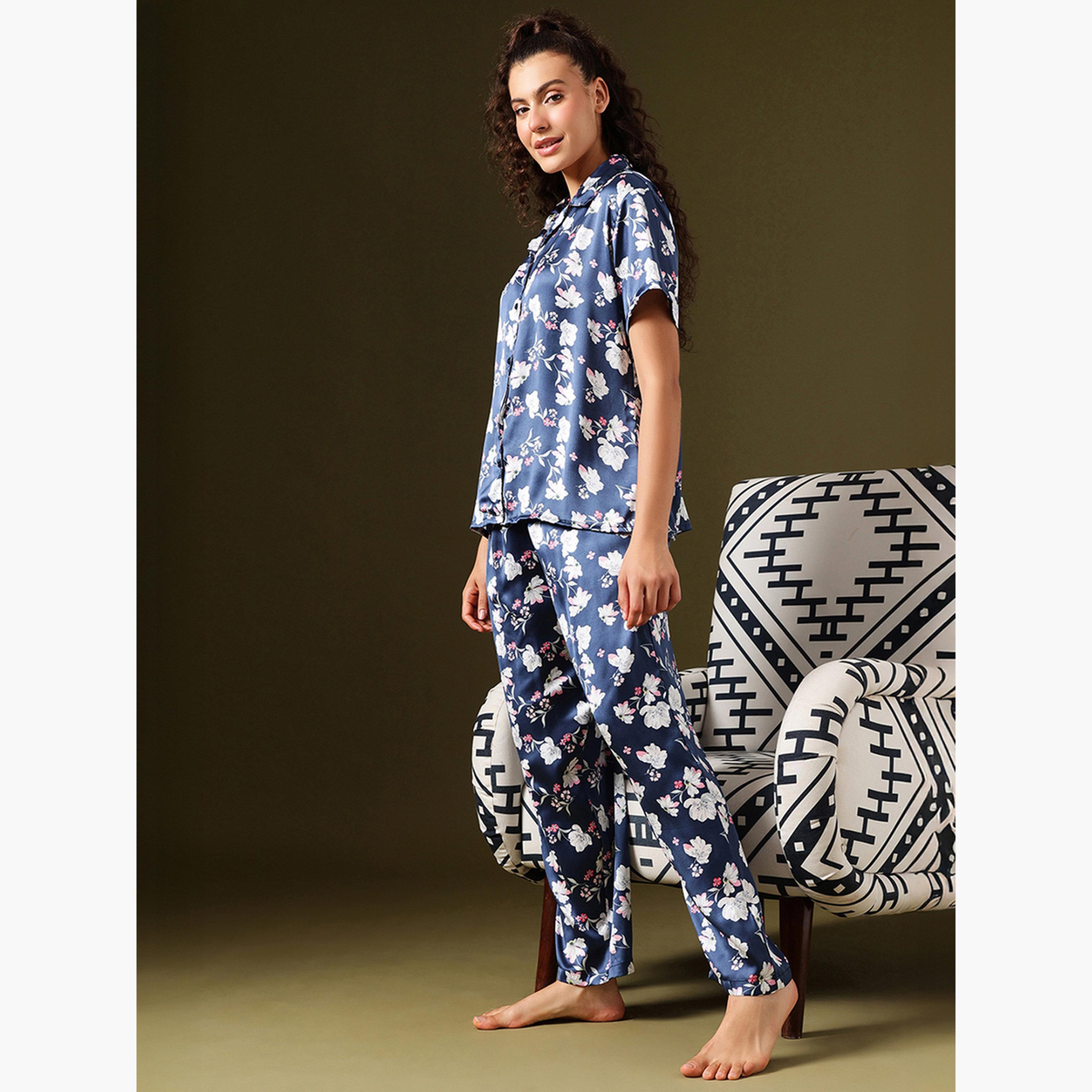 كلوفيا - بيجاما قميص ساتان بطبعة زهور-women-clothing-nightwear-pyjamas-longsets-image-3