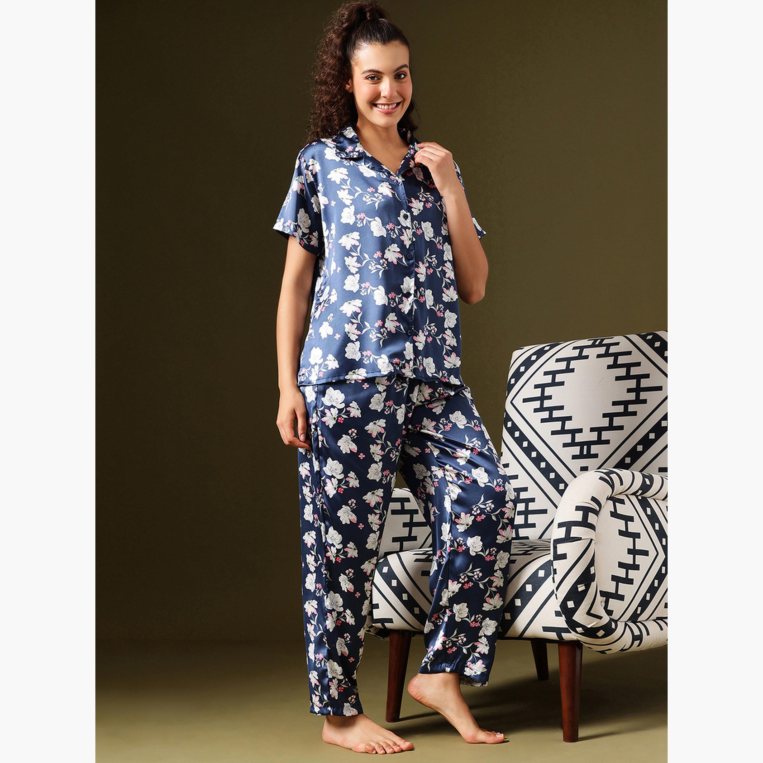 كلوفيا - بيجاما قميص ساتان بطبعة زهور-women-clothing-nightwear-pyjamas-longsets-image-4