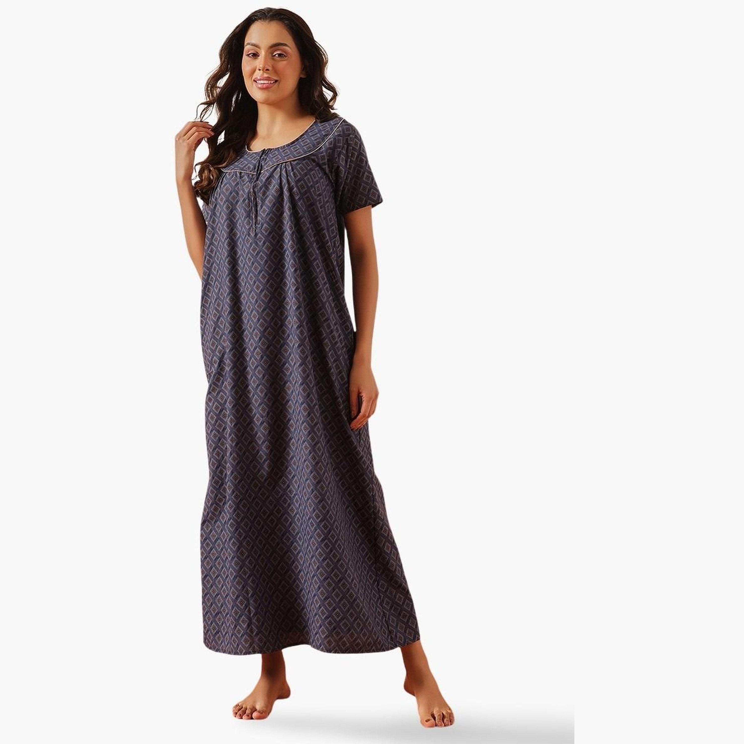 Clovia Geometric Print Long Nightdress - Cotton-women-clothing-nightwear-nighties-image-1