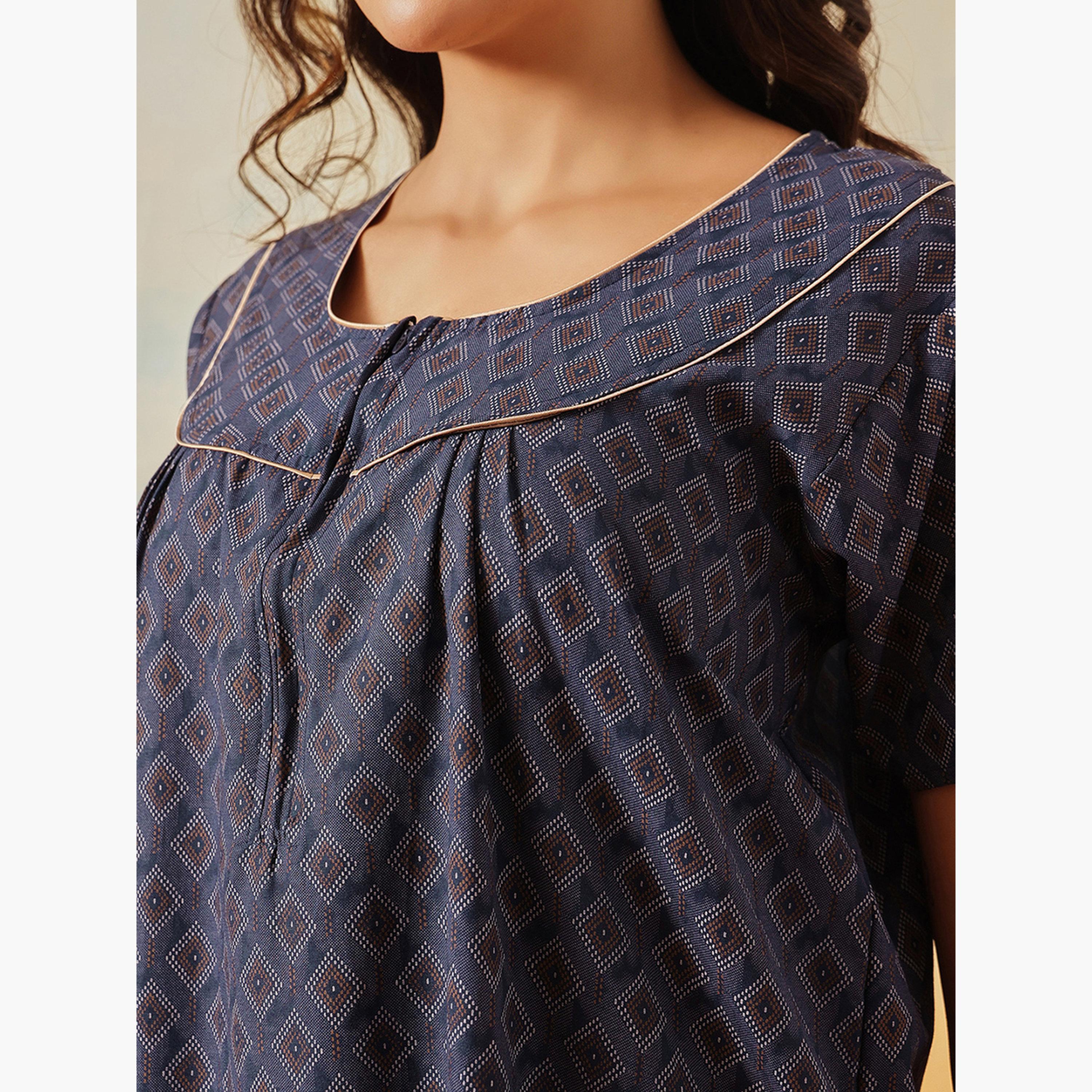 Clovia Geometric Print Long Nightdress - Cotton-women-clothing-nightwear-nighties-image-5