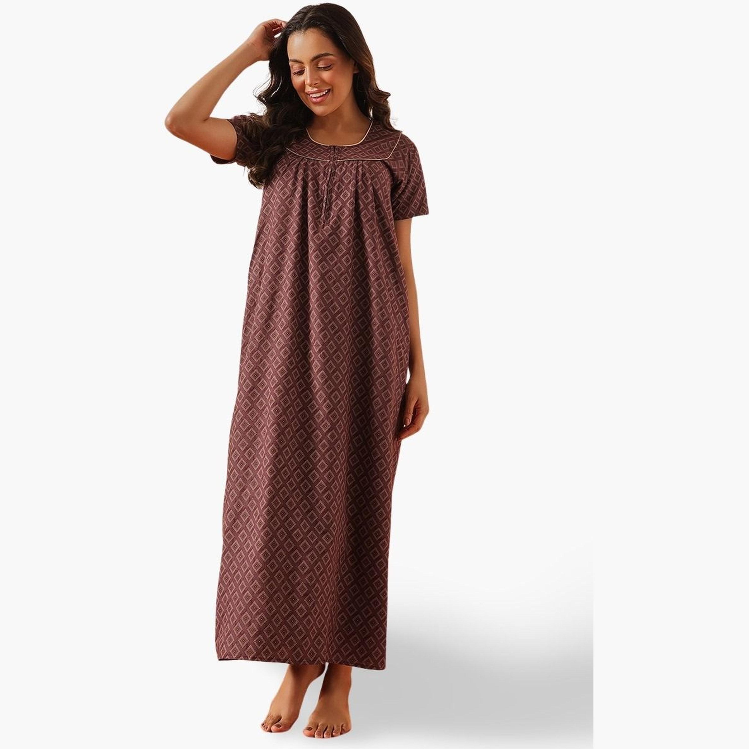 Clovia Geometric Print Long Nightdress - Cotton-women-clothing-nightwear-nighties-image-1
