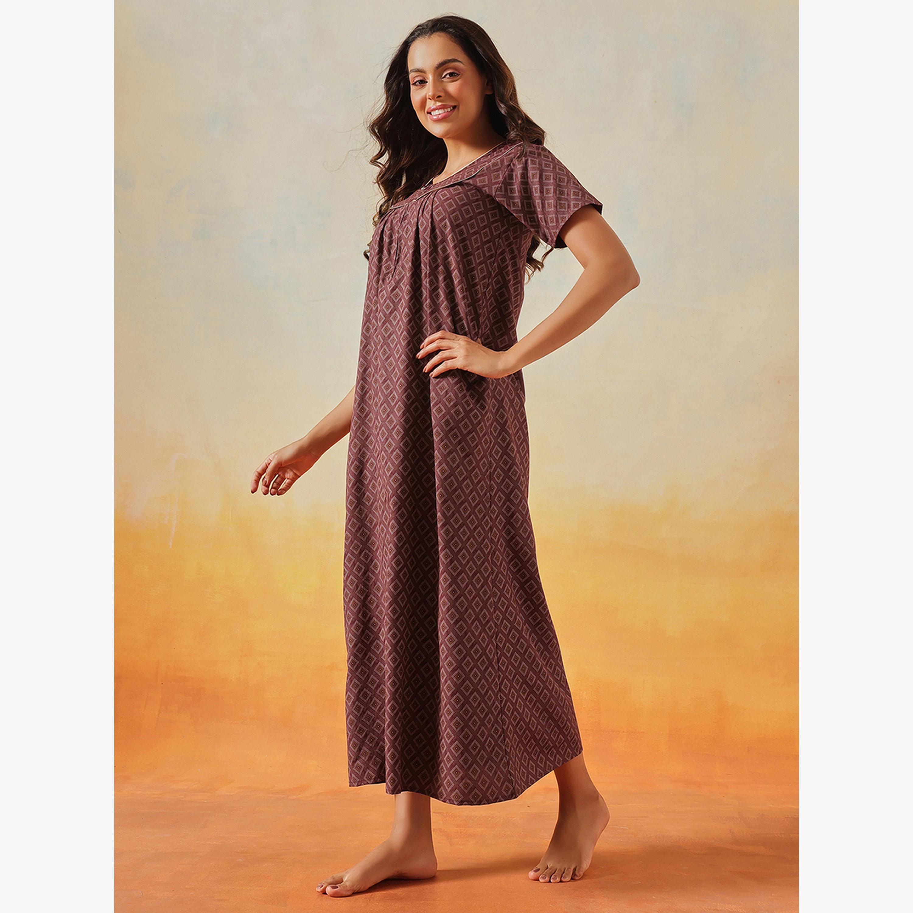 Clovia Geometric Print Long Nightdress - Cotton-women-clothing-nightwear-nighties-image-3