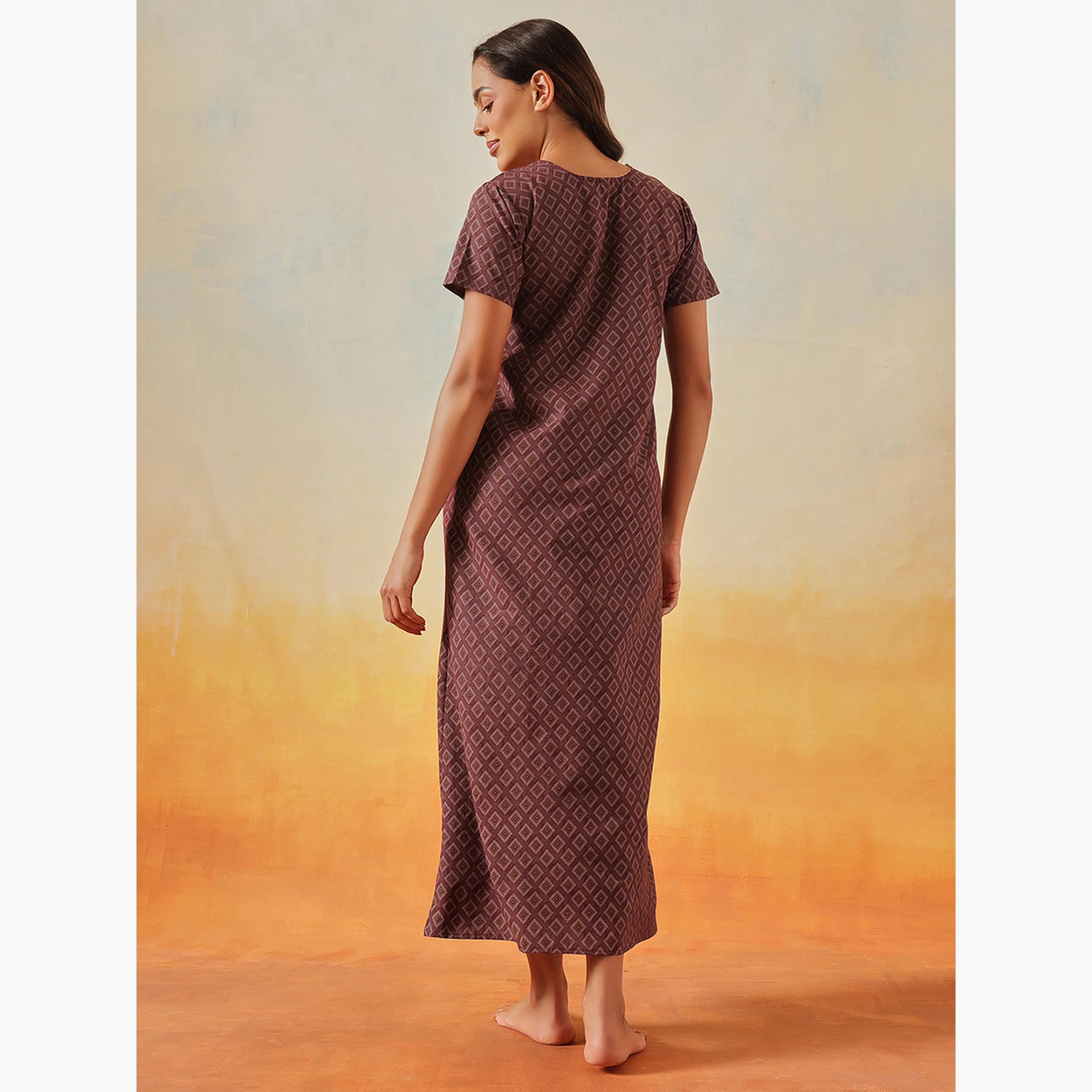 Clovia Geometric Print Long Nightdress - Cotton-women-clothing-nightwear-nighties-image-4