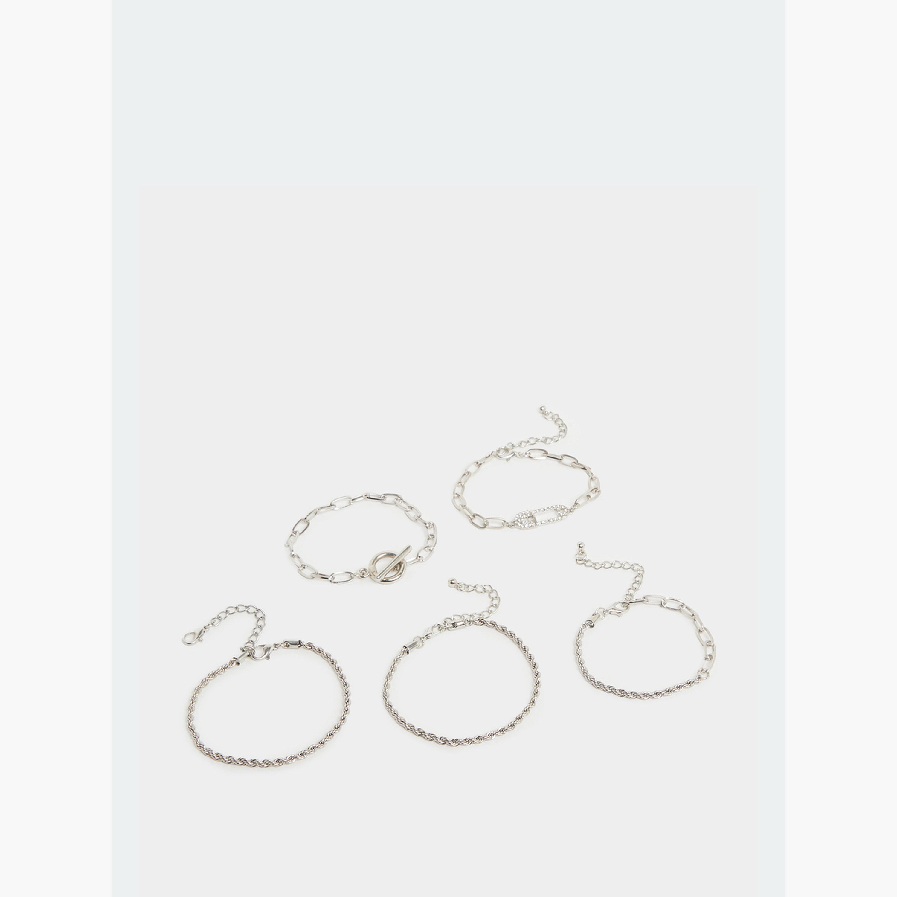 طقم 5 أساور بسلاسل فضية-women-watchesandjewellery-jewellery-banglesandbracelets-image-1