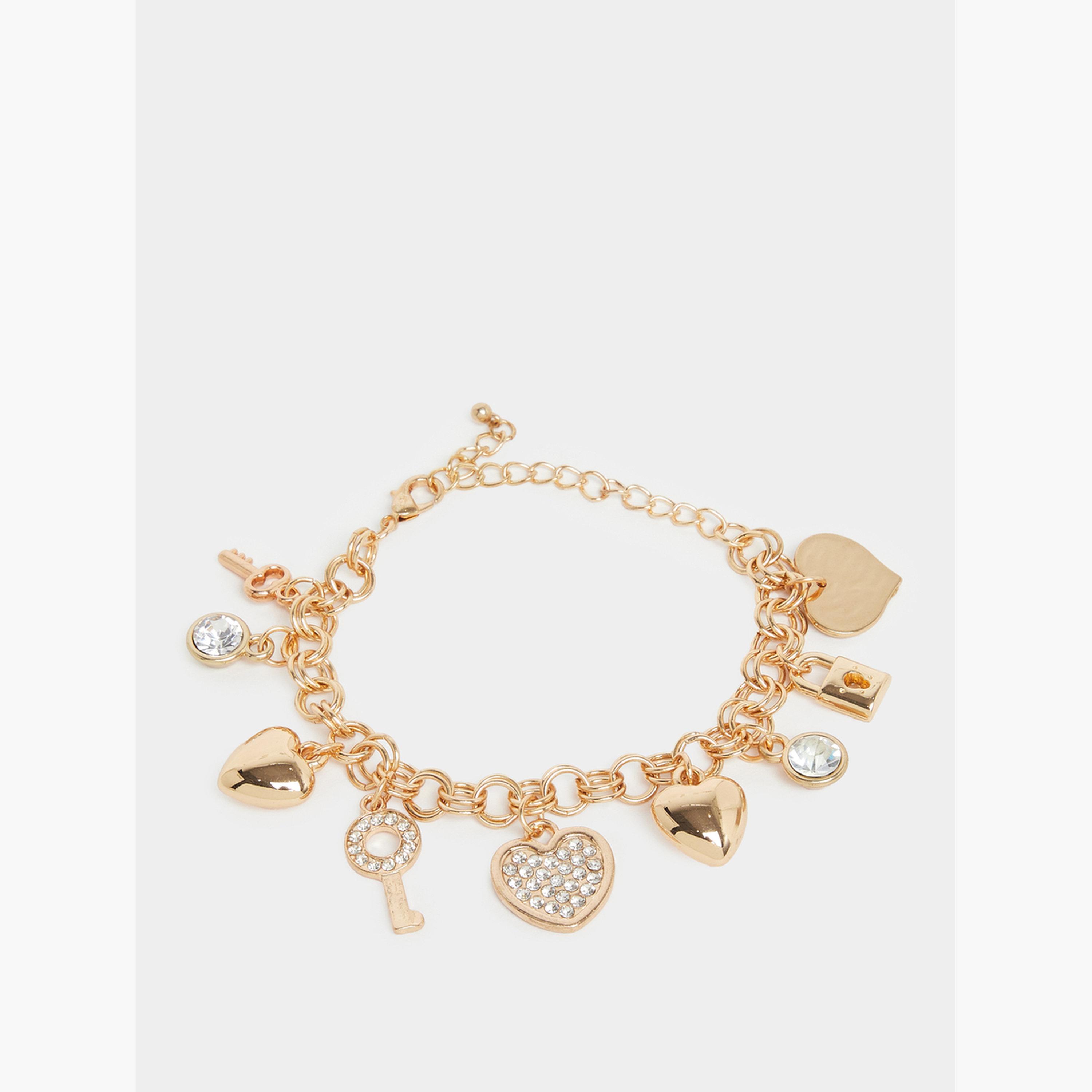 Styli Golden Heart and Key Charm Bracelet-women-watchesandjewellery-jewellery-banglesandbracelets-image-1
