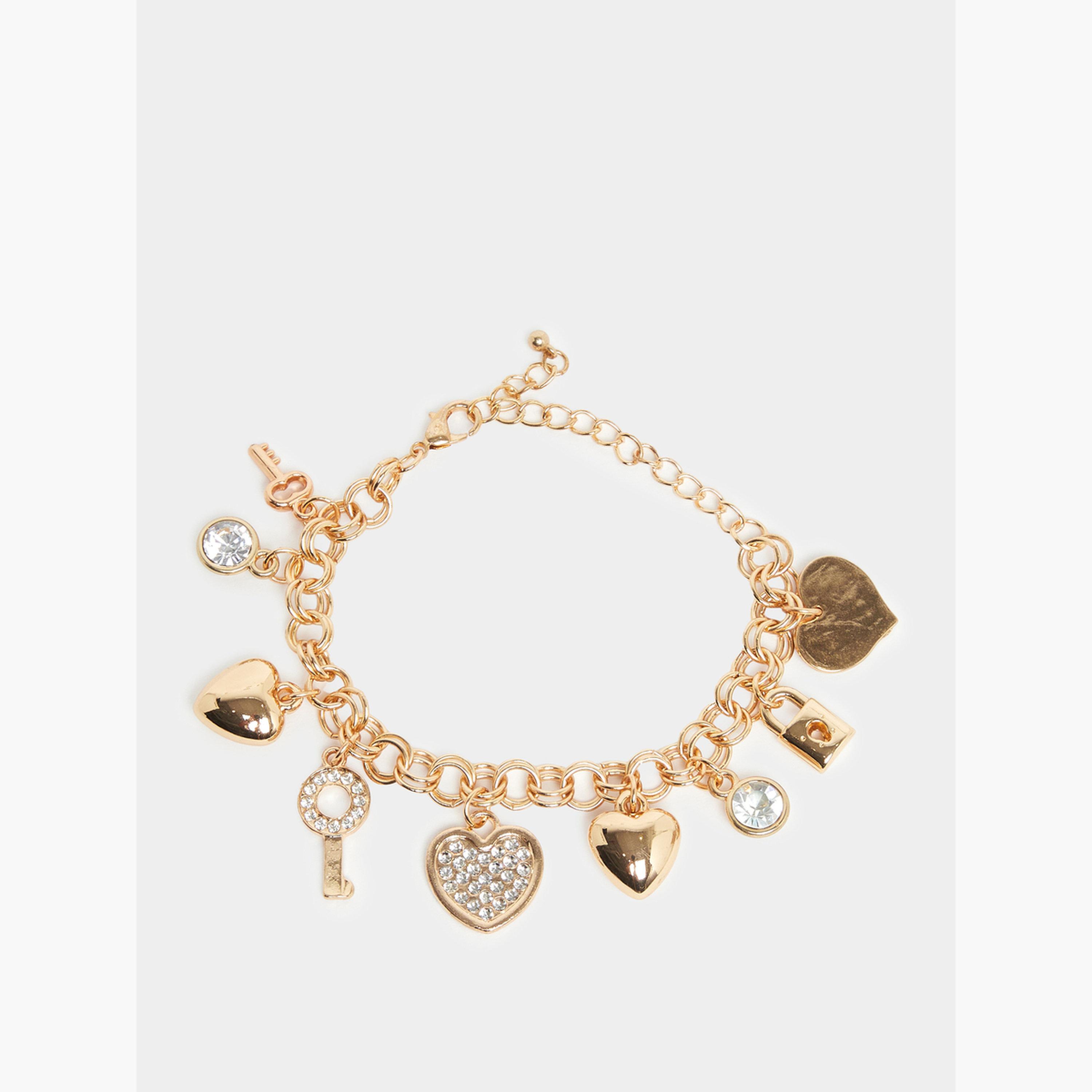 سوار بتعليقة قلب ومفتاح ذهبي-women-watchesandjewellery-jewellery-banglesandbracelets-image-2