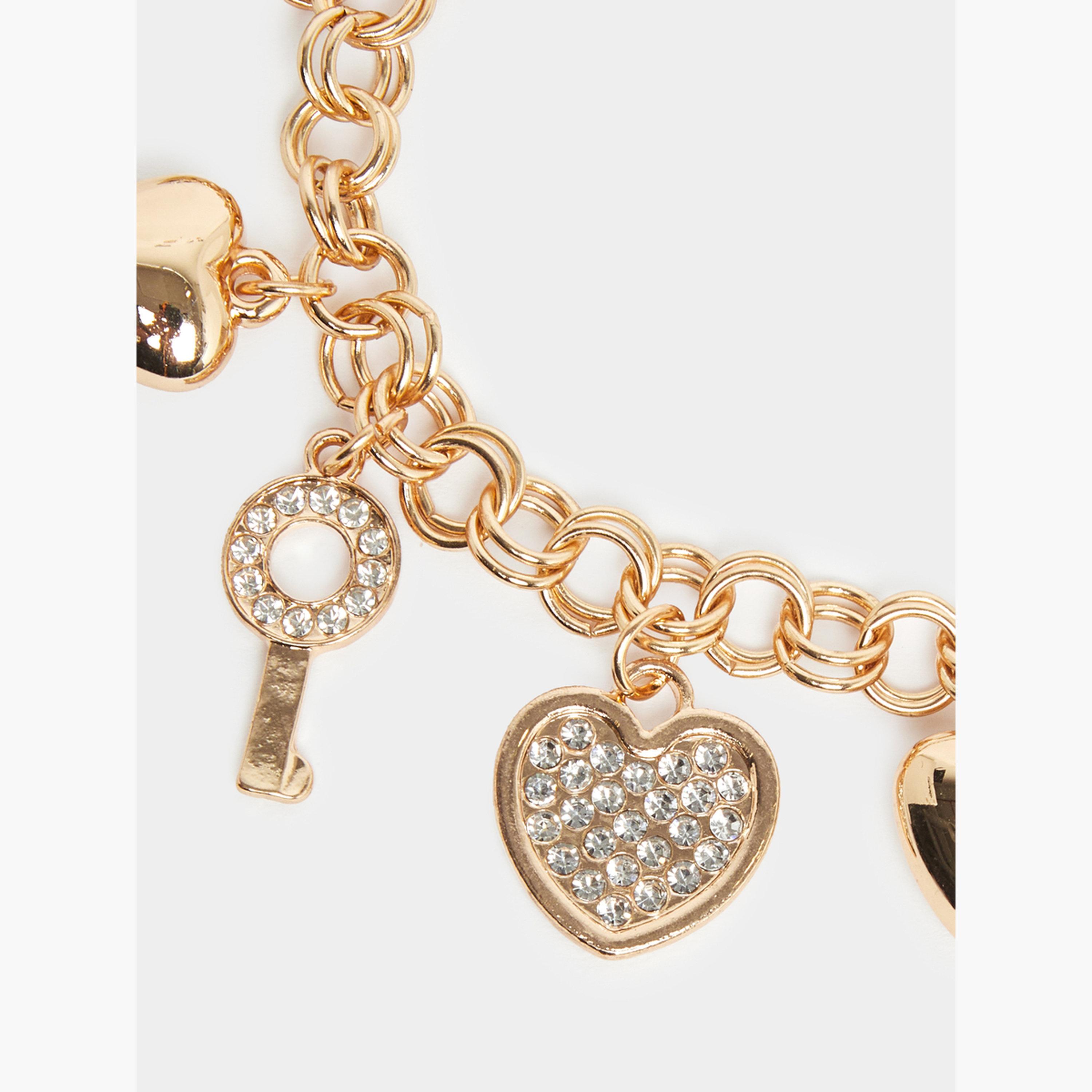 Styli Golden Heart and Key Charm Bracelet-women-watchesandjewellery-jewellery-banglesandbracelets-image-3
