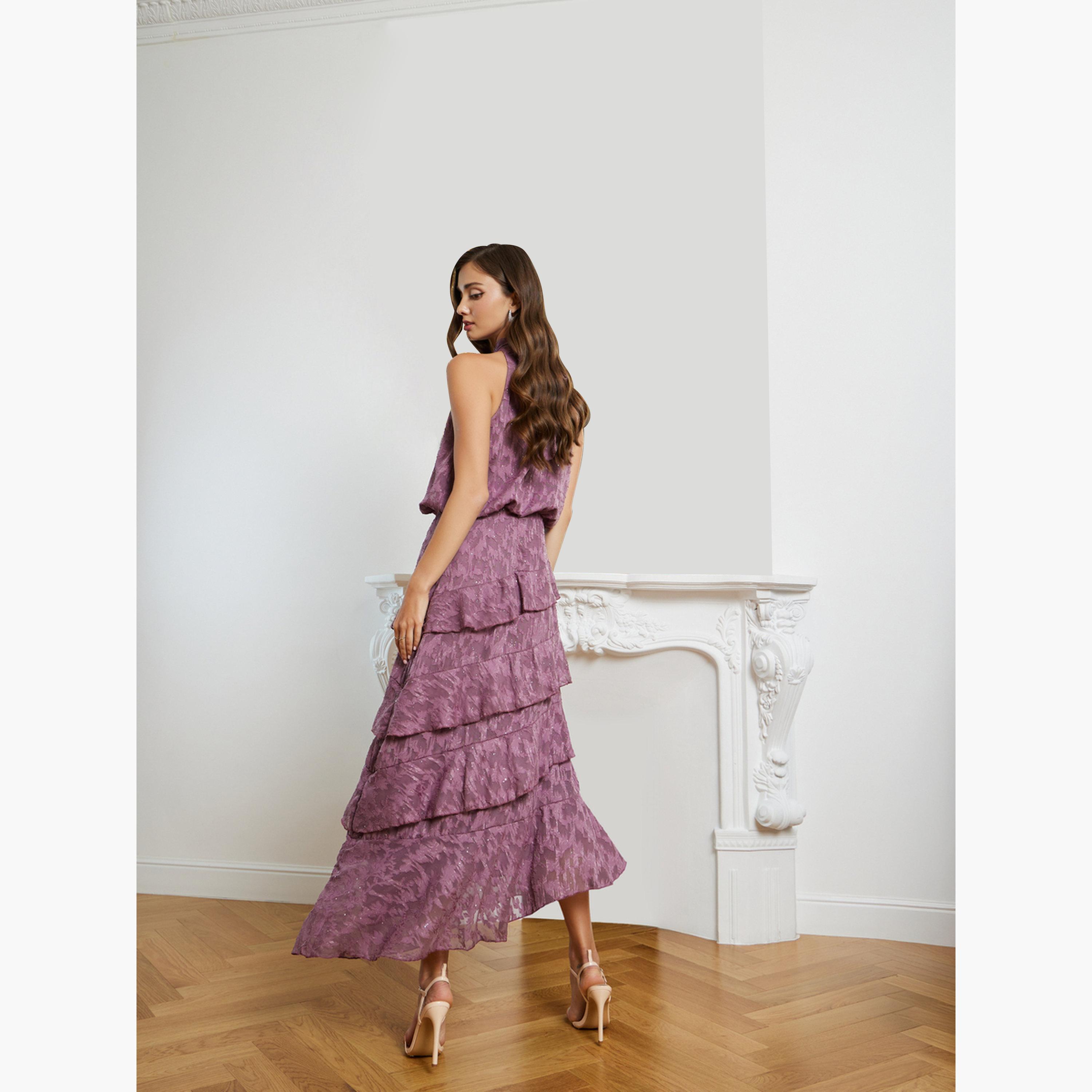 Styli Women Ruffle Layered Jacquard Maxi Dress-women-clothing-dresses-image-3