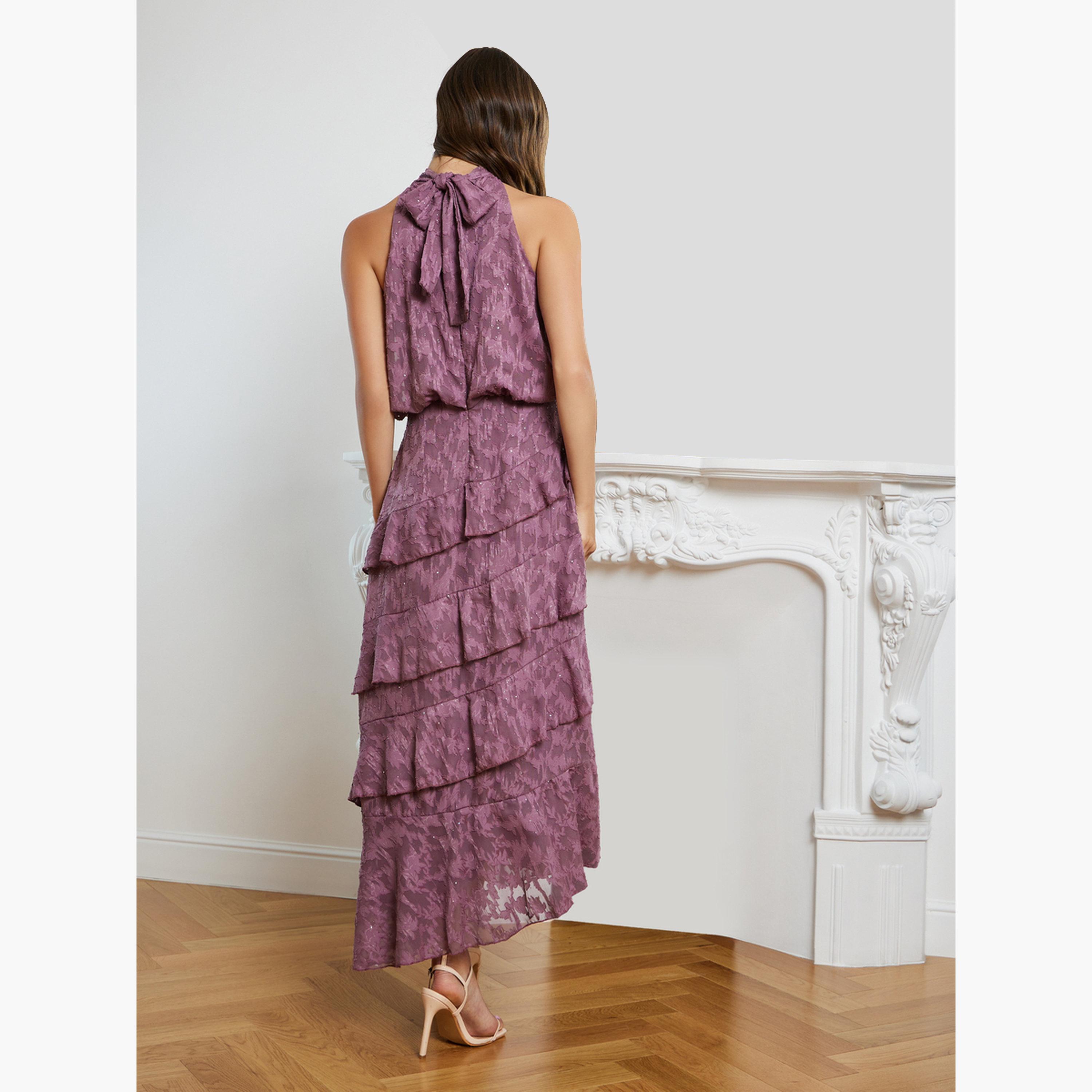 Styli Women Ruffle Layered Jacquard Maxi Dress-women-clothing-dresses-image-5