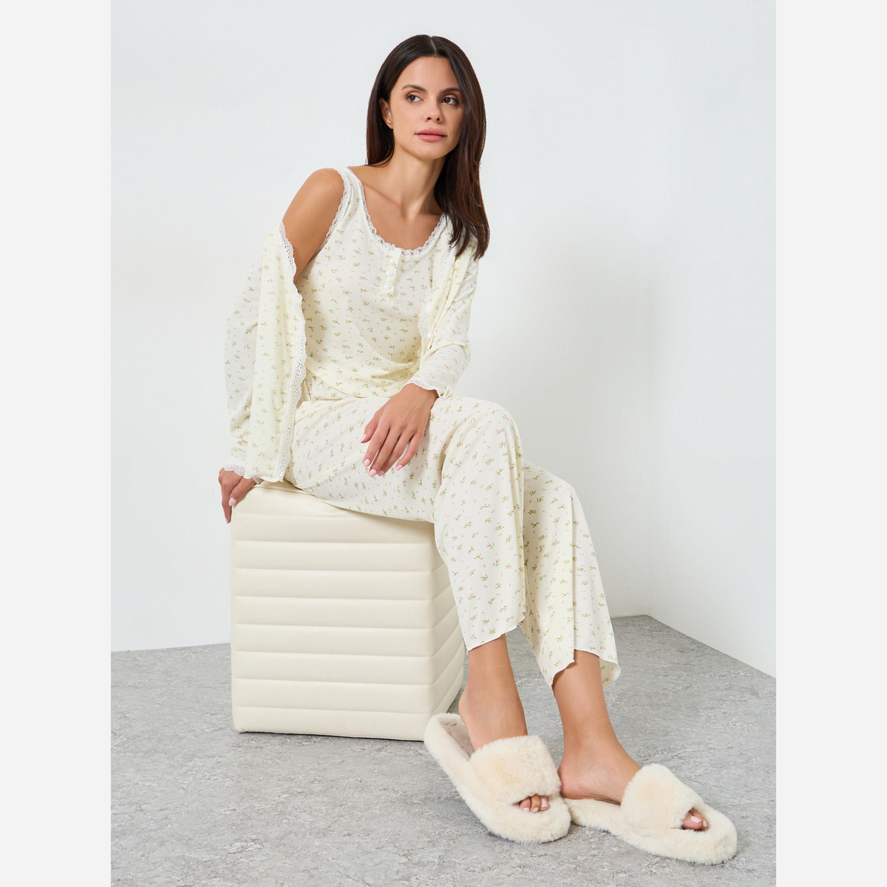 Styli 3 PACK DITSY FLORAL PLACKET LACE DETAIL CAMI BUTTON THROUGH SHIRT & PJ LONG SET-women-clothing-nightwear-pyjamas-longsets-image-2