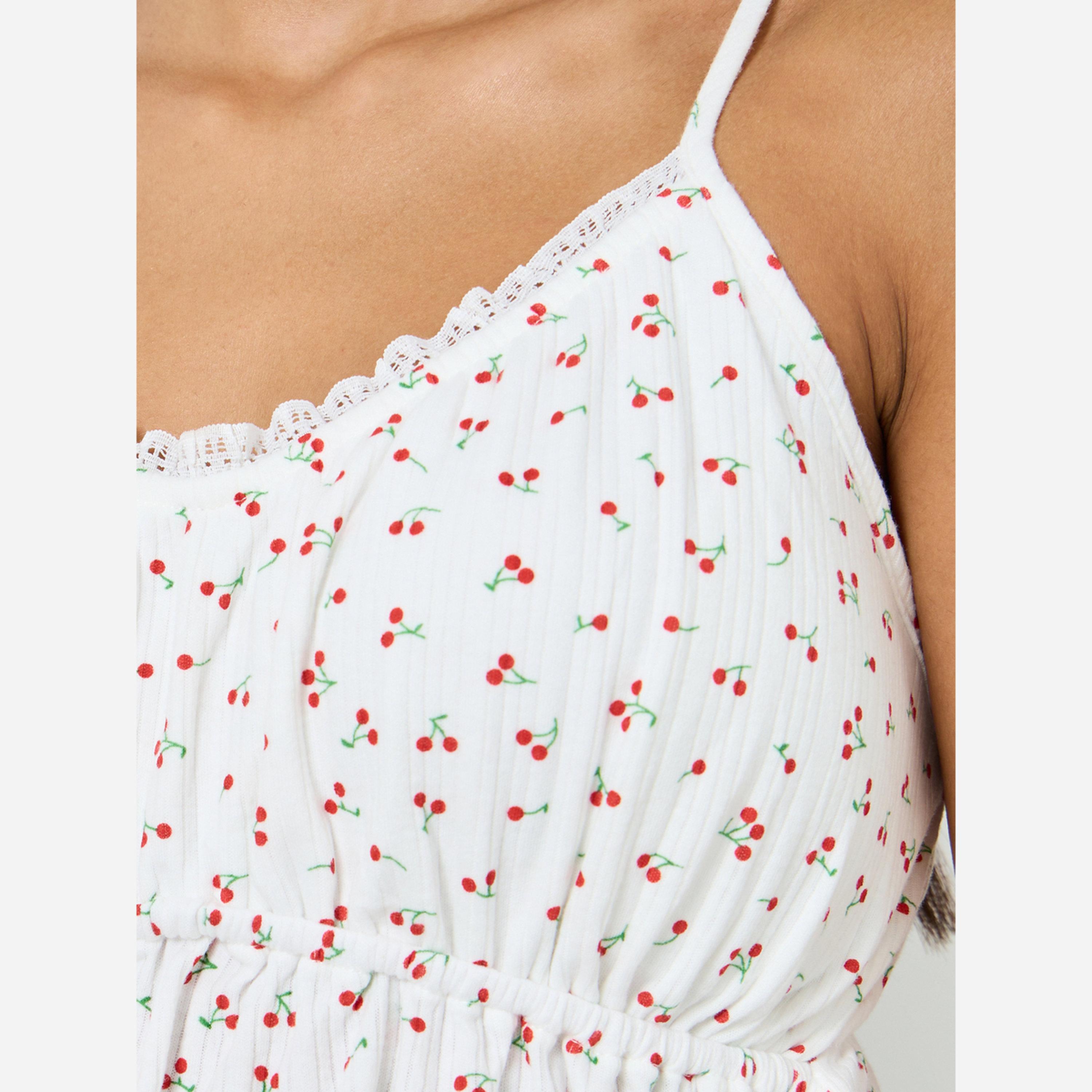 ستايلي - طقم من 3 قطع - قميص داخلي طبعة كرز، قميص، وبنطال-women-clothing-nightwear-pyjamas-longsets-image-4