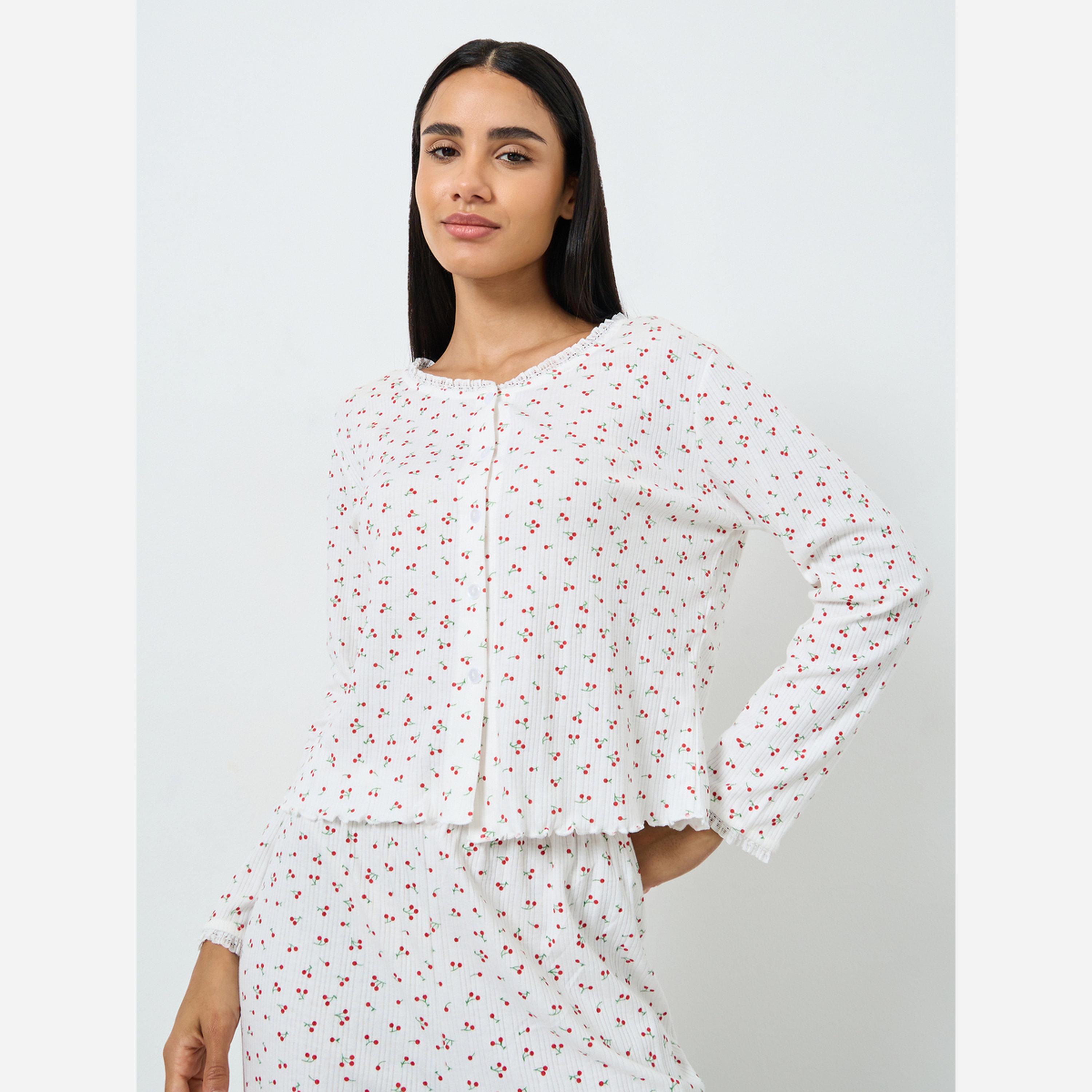 Styli Pack of 3 - Cherry Print Bust Gather Cami, Shirt and Pyjama-women-clothing-nightwear-pyjamas-longsets-image-5
